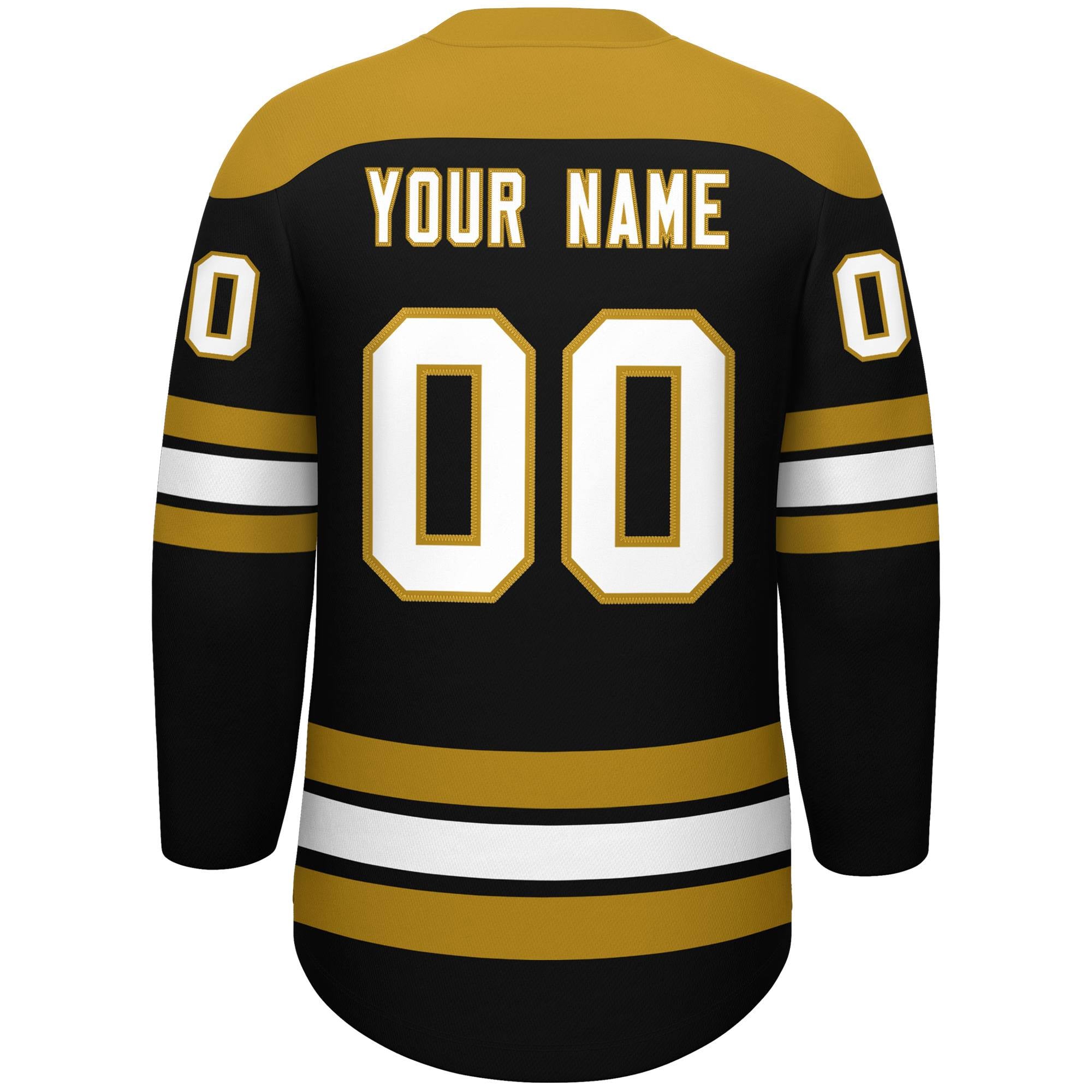 Custom Black Old Gold White Personalized Classic Lace-Up Neck Hockey Jersey | KXKSHOP