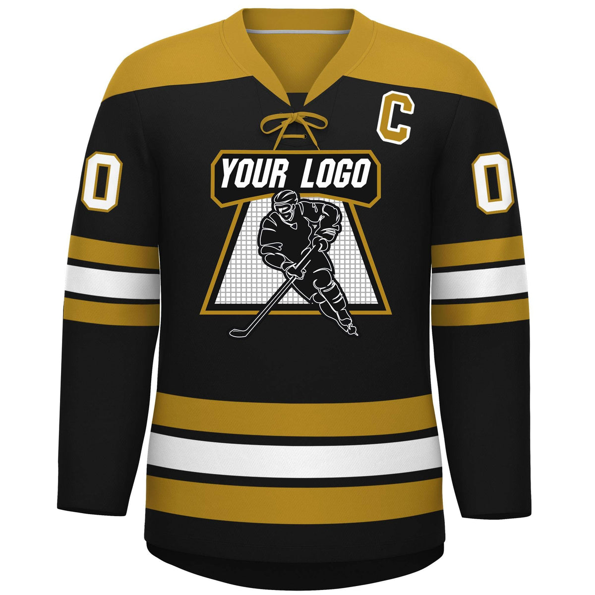 Custom Black Old Gold White Personalized Classic Lace-Up Neck Hockey Jersey | KXKSHOP