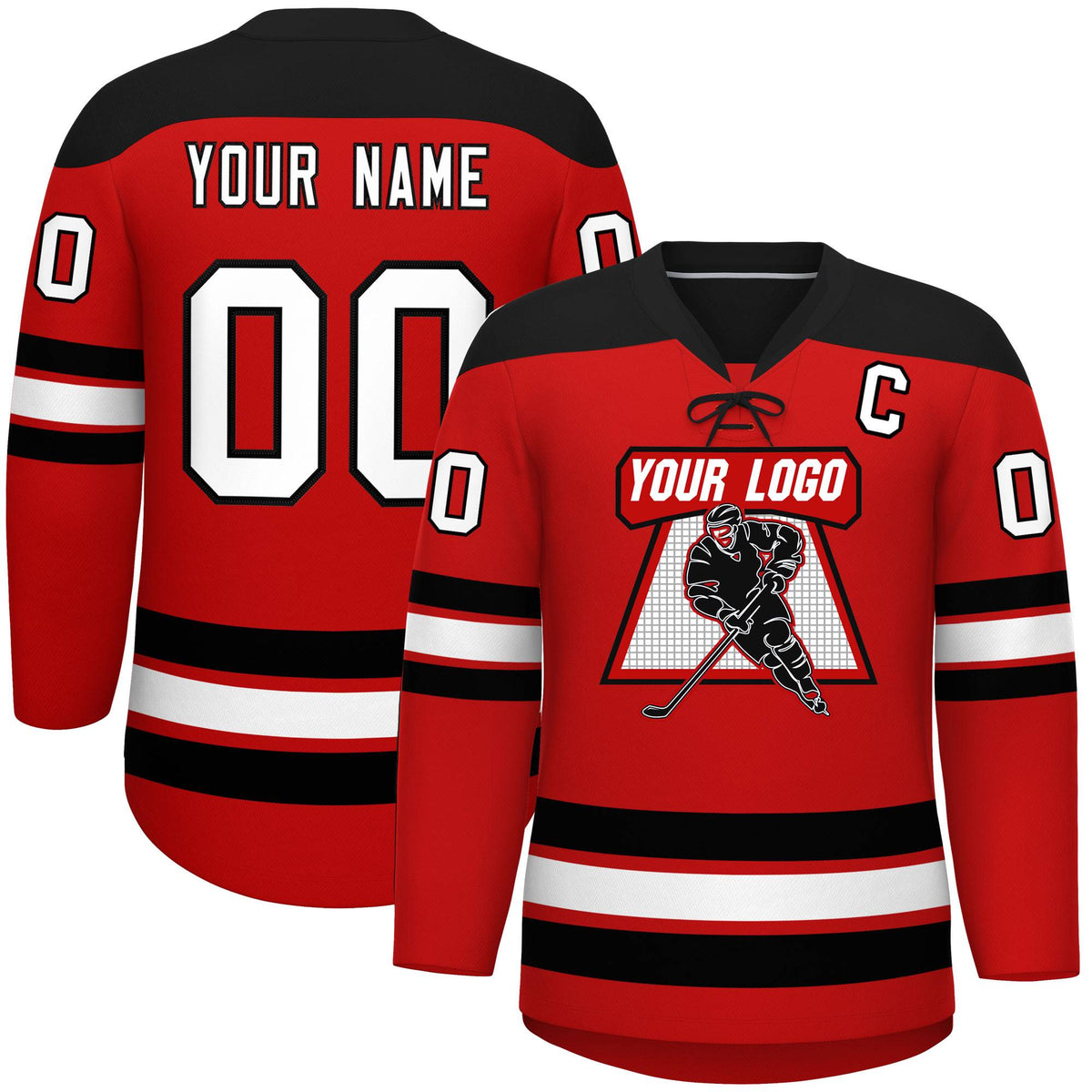 Custom Red Black White Personalized Classic Lace-Up Neck Hockey Jersey | KXKSHOP