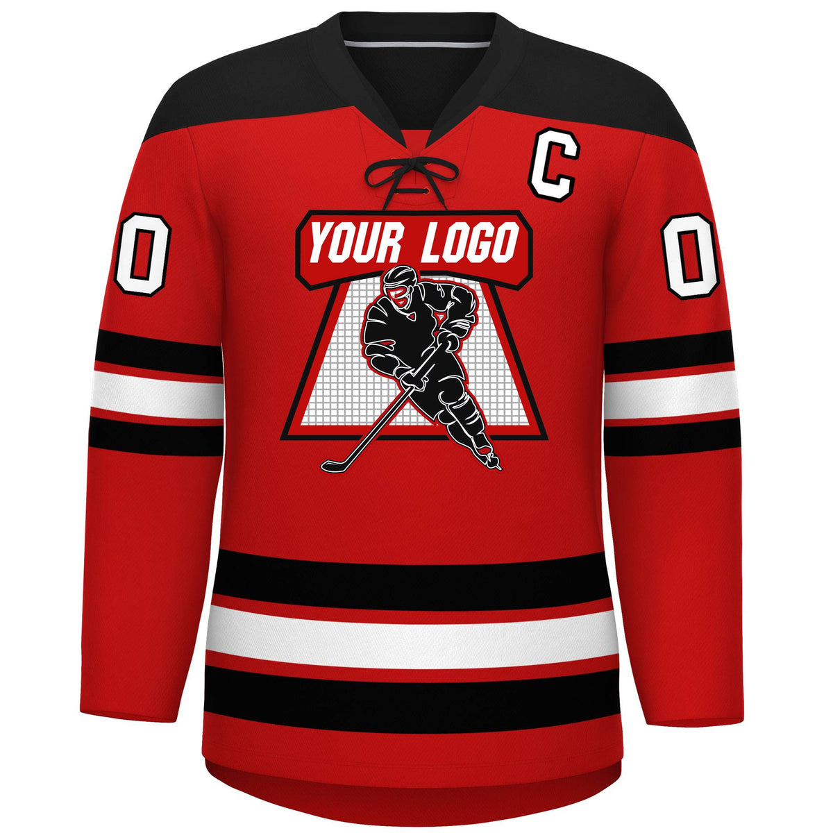 Custom Red Black White Personalized Classic Lace-Up Neck Hockey Jersey | KXKSHOP