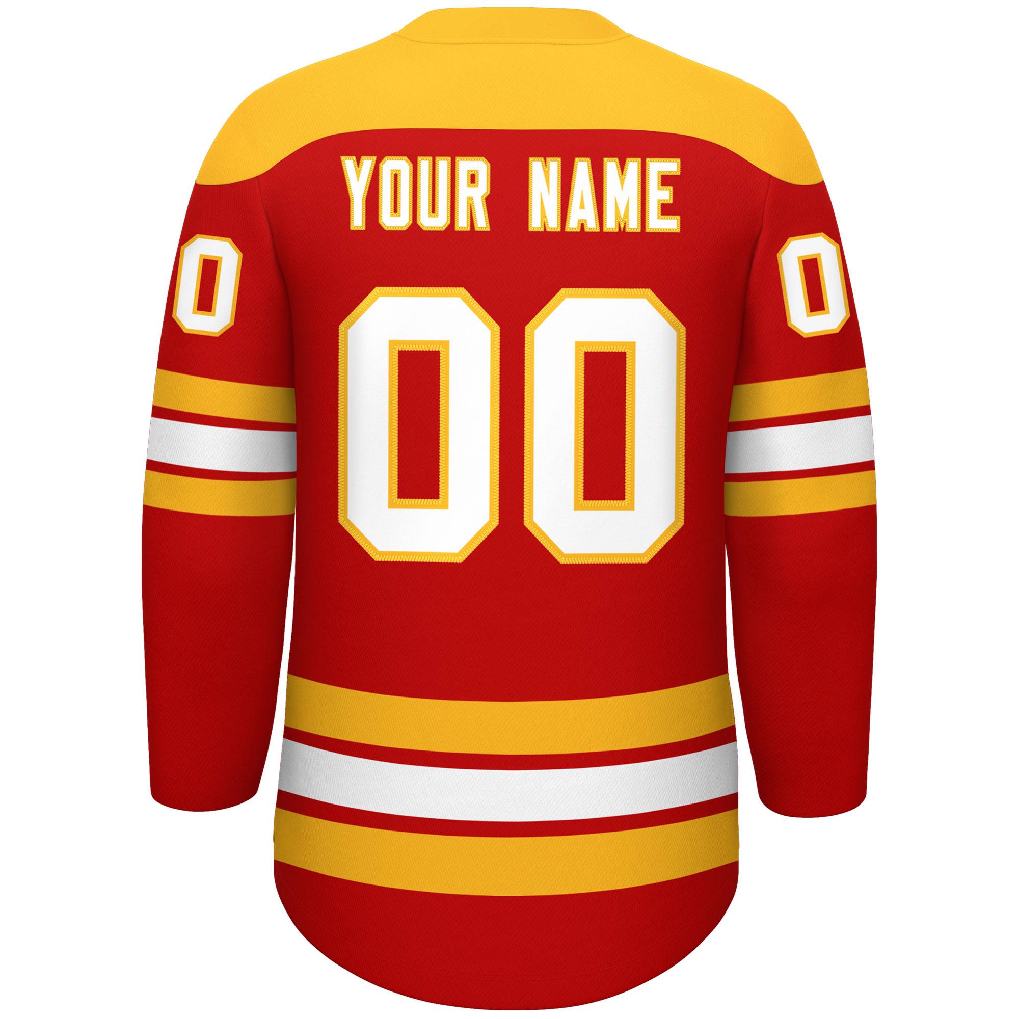 Custom Red Gold White Personalized Classic Lace-Up Neck Hockey Jersey | KXKSHOP