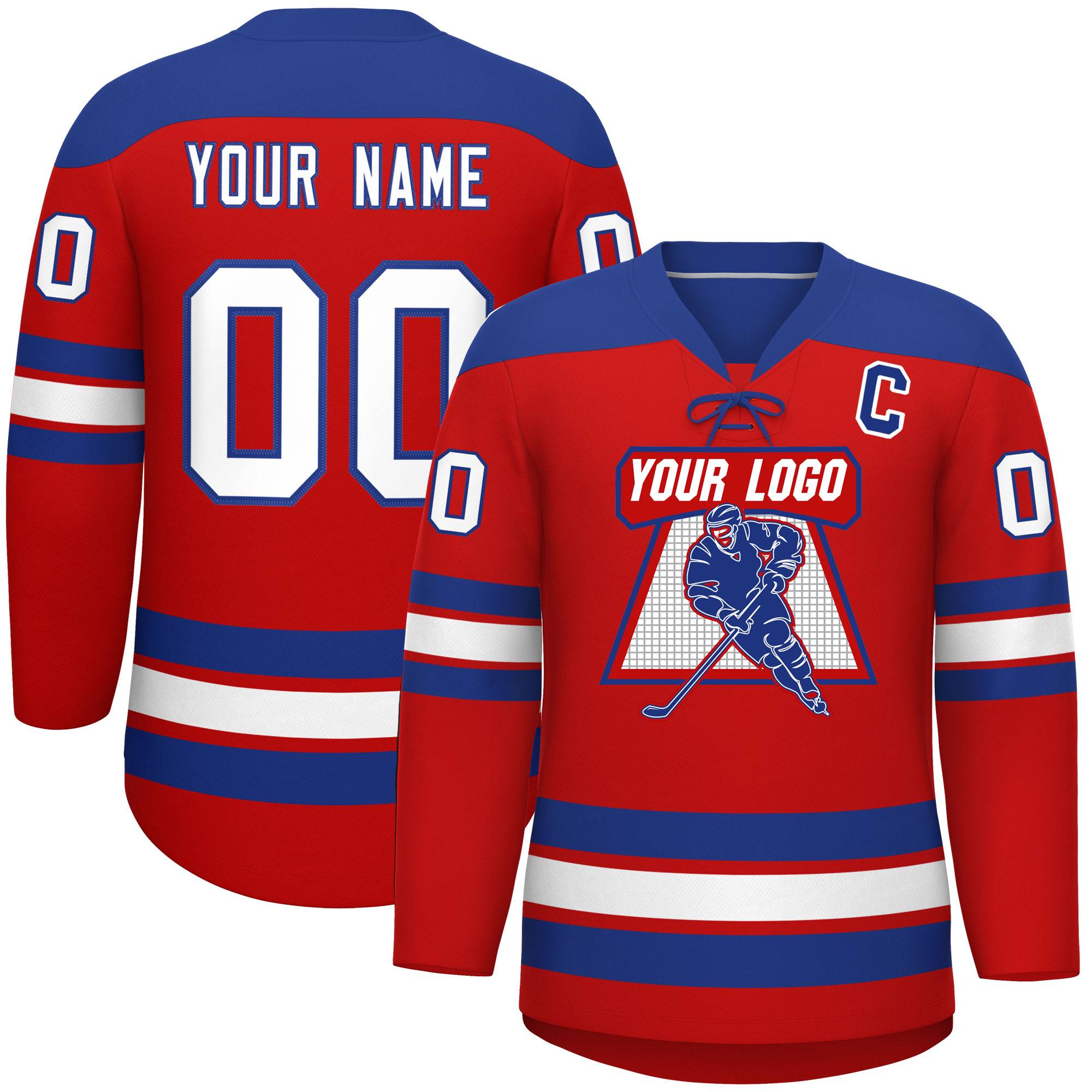 Custom Red Royal White Personalized Classic Lace-Up Neck Hockey Jersey | KXKSHOP