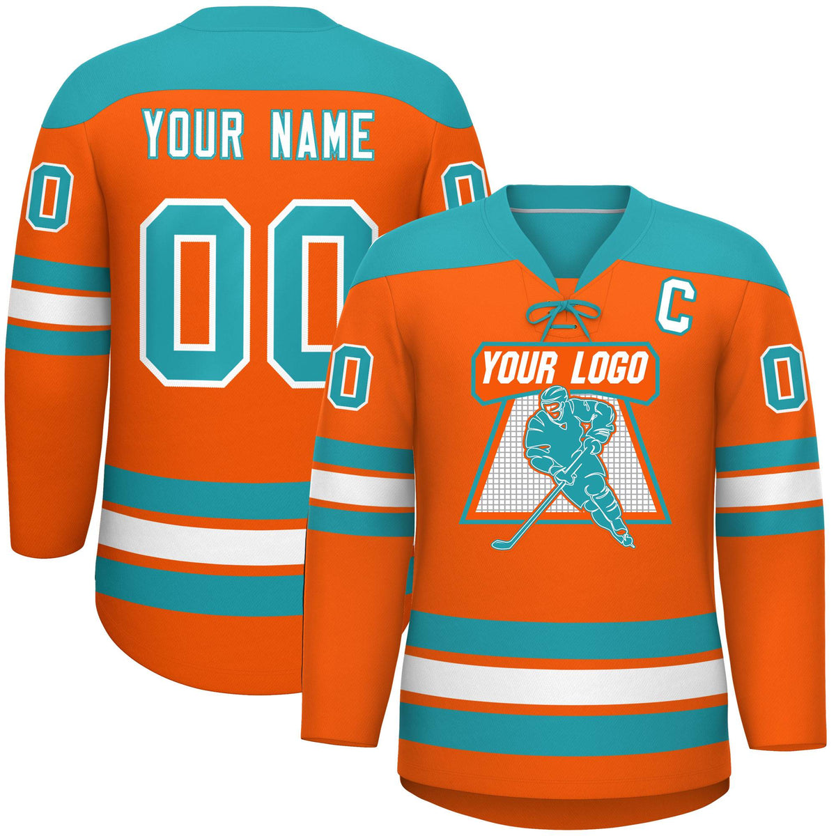 Custom Orange Aqua White Personalized Classic Lace-Up Neck Hockey Jersey | KXKSHOP