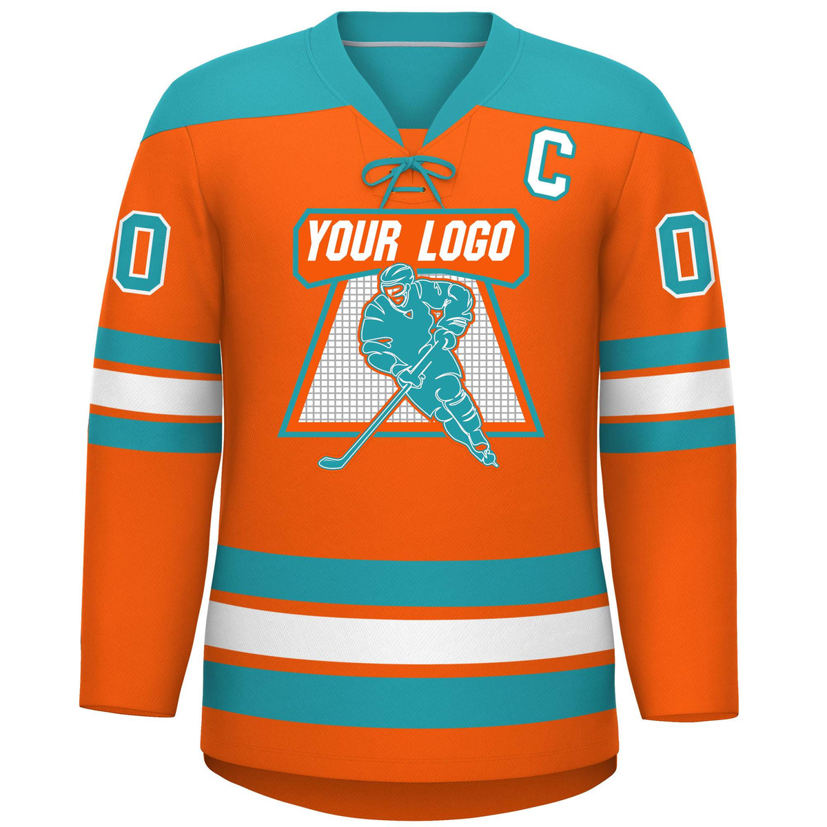 Custom Orange Aqua White Personalized Classic Lace-Up Neck Hockey Jersey | KXKSHOP