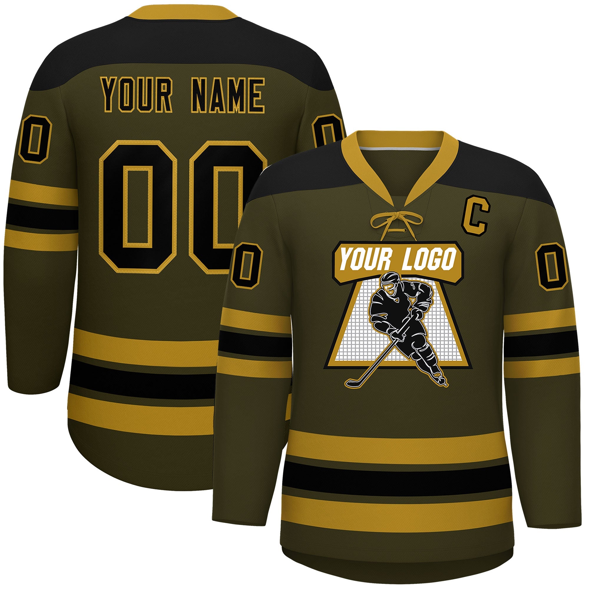 Custom Olive Old Gold Black Personalized Classic Lace-Up Neck Hockey Jersey | KXKSHOP
