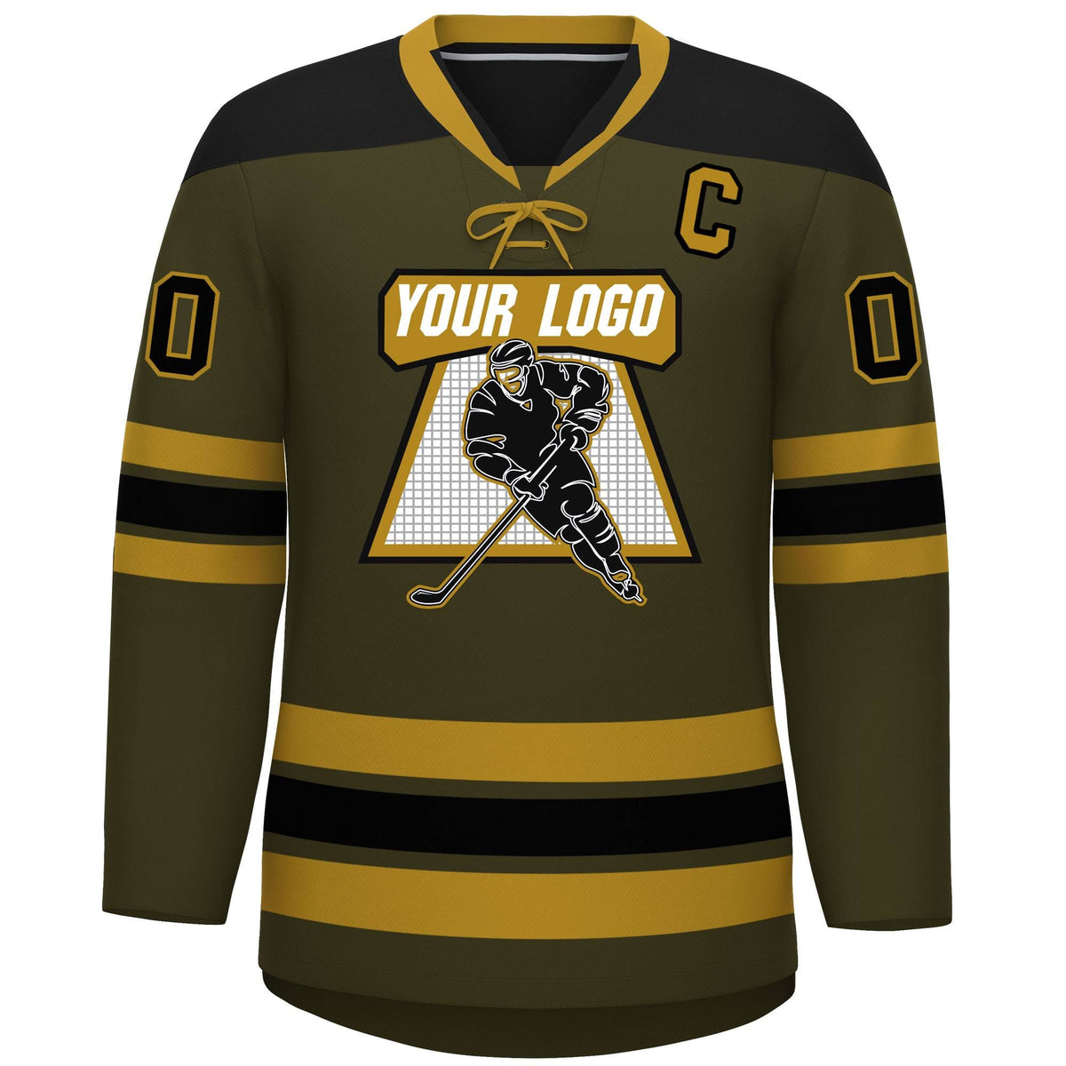 Custom Olive Old Gold Black Personalized Classic Lace-Up Neck Hockey Jersey | KXKSHOP