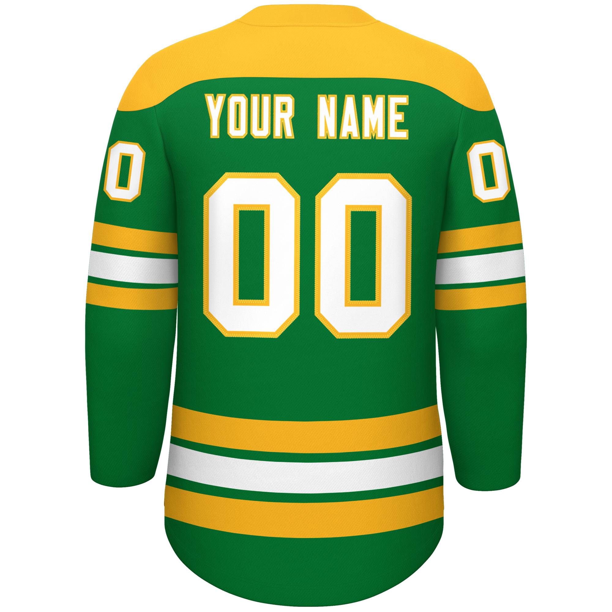 Custom Kelly Green Gold White Personalized Classic Lace-Up Neck Hockey Jersey | KXKSHOP