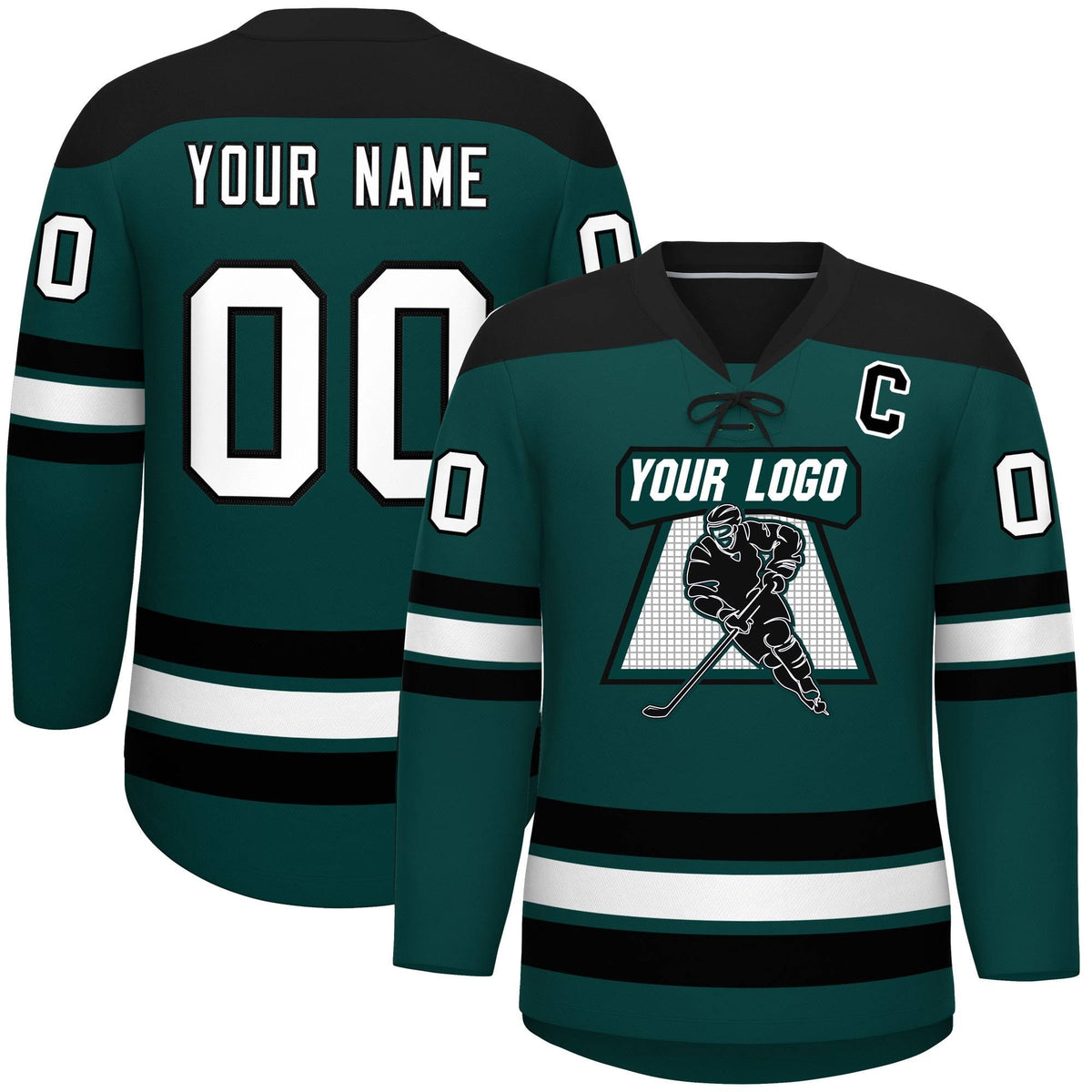 Custom Midnight Green Black White Personalized Classic Lace-Up Neck Hockey Jersey | KXKSHOP