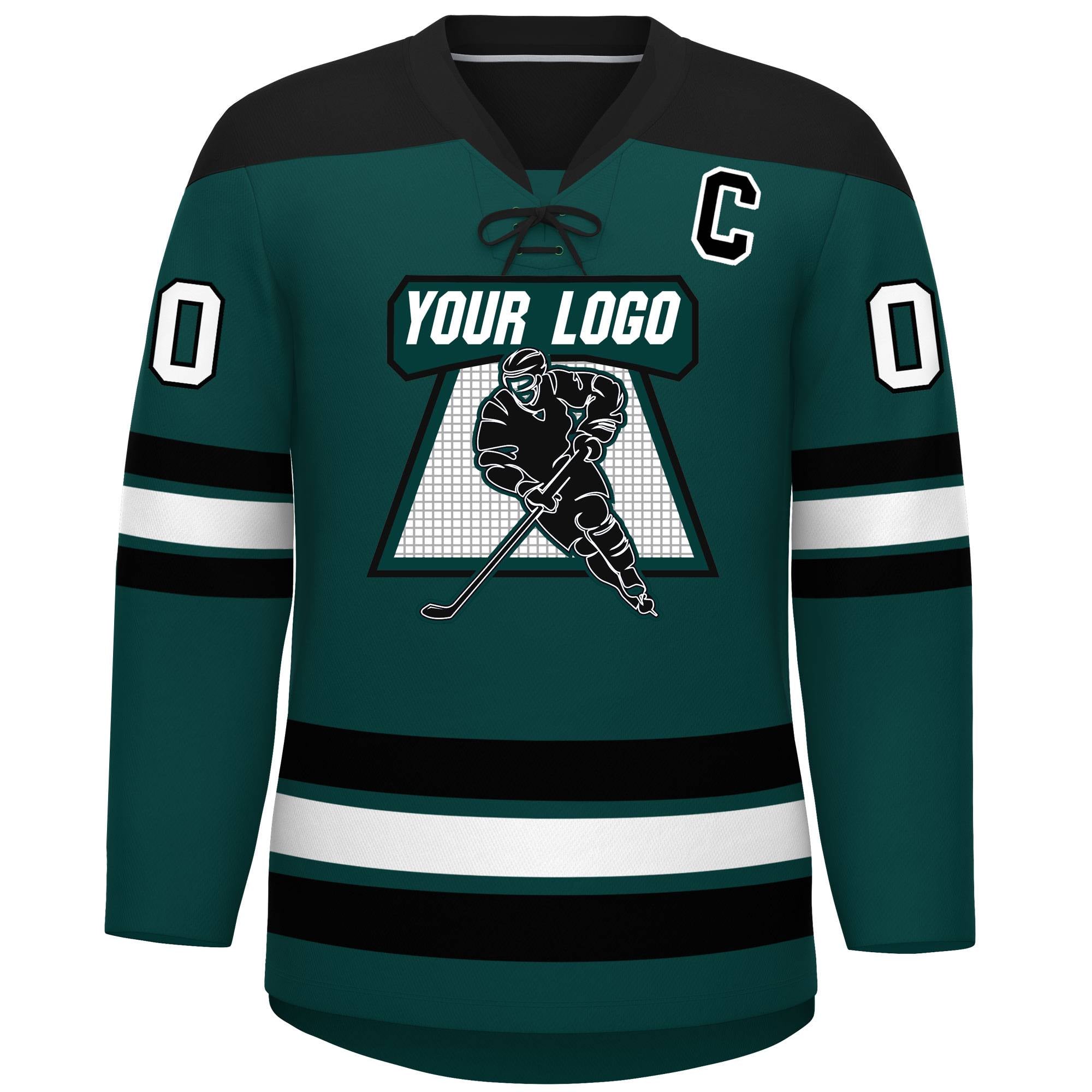 Custom Midnight Green Black White Personalized Classic Lace-Up Neck Hockey Jersey | KXKSHOP