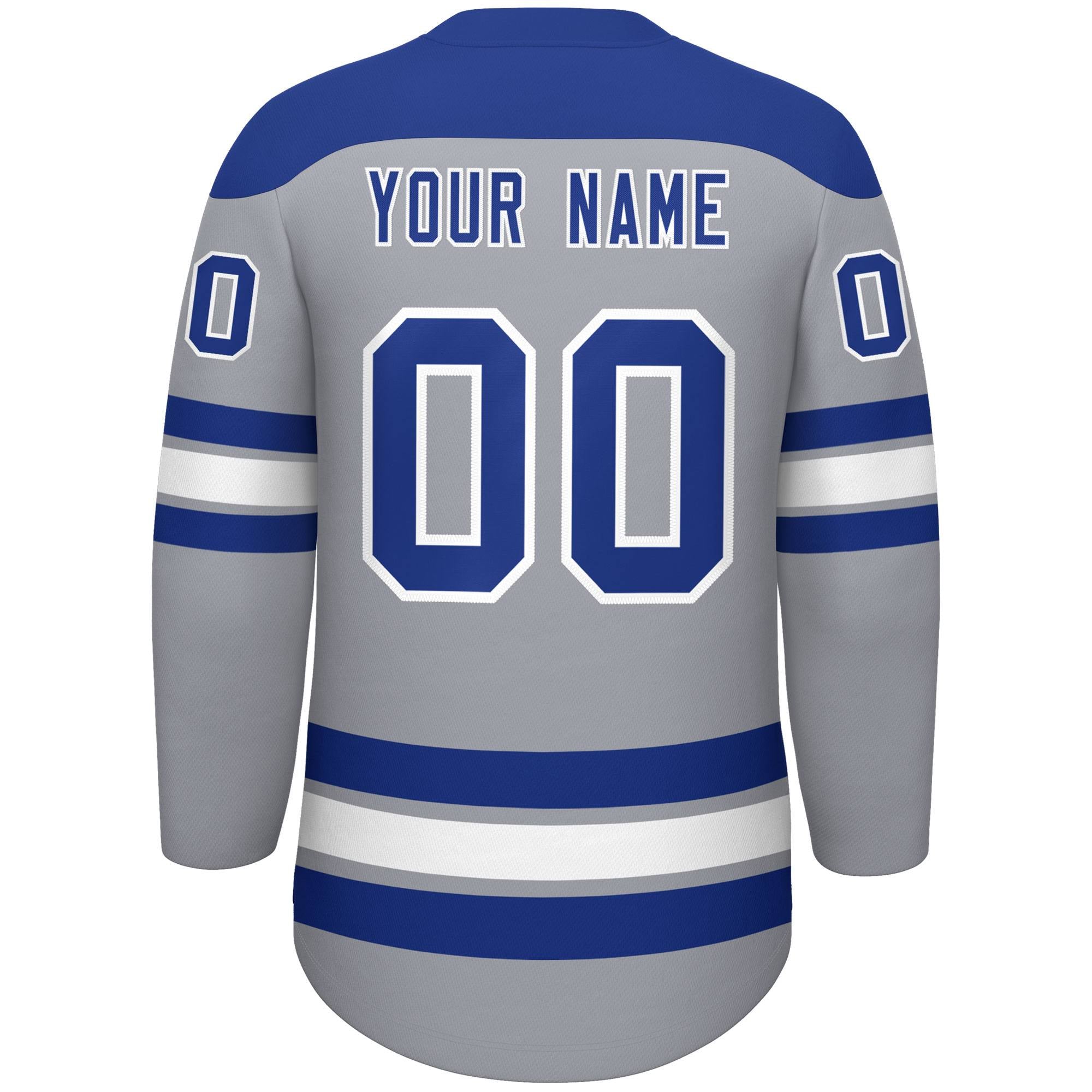 Custom Gray Royal White Personalized Classic Lace-Up Neck Hockey Jersey | KXKSHOP