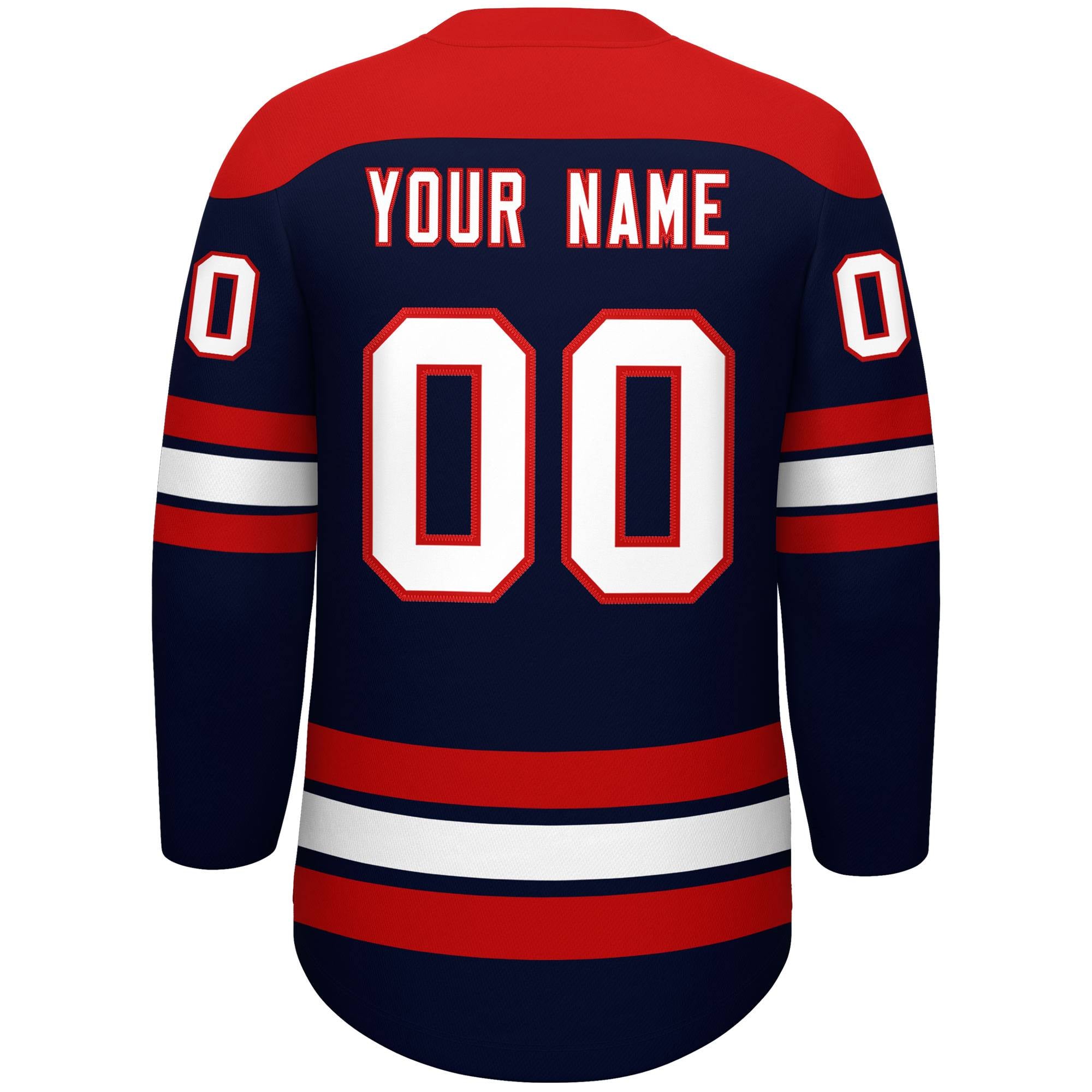 Custom Navy Red White Personalized Classic Lace-Up Neck Hockey Jersey | KXKSHOP