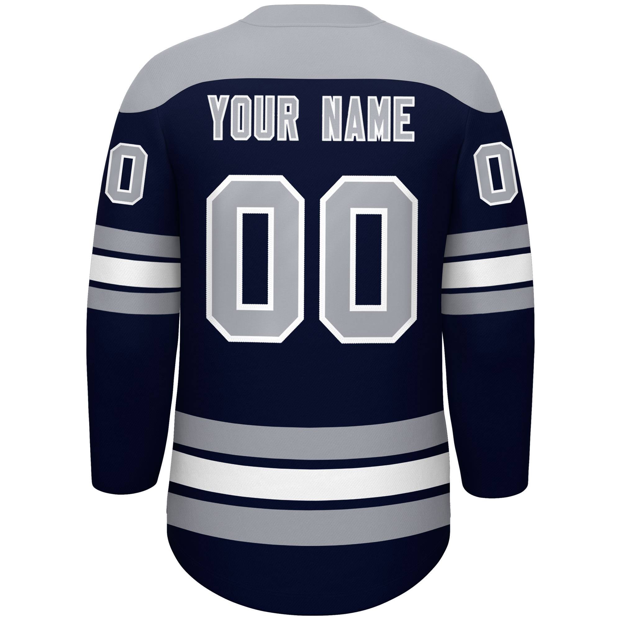 Custom Navy Gray White Personalized Classic Lace-Up Neck Hockey Jersey | KXKSHOP