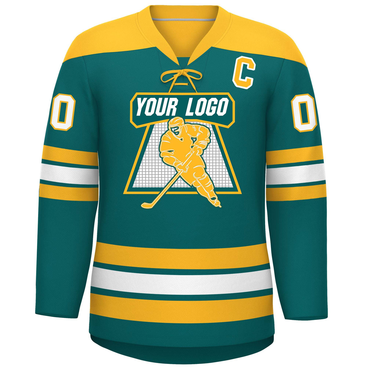 Custom Aqua Gold White Personalized Classic Lace-Up Neck Hockey Jersey | KXKSHOP