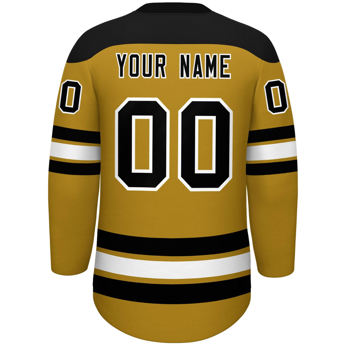 Custom Old Gold Black White Personalized Classic Lace-Up Neck Hockey Jersey | KXKSHOP