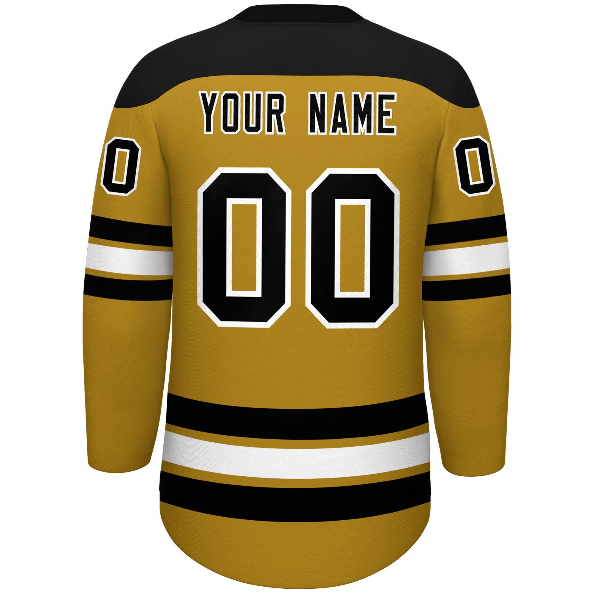 Custom Old Gold Black White Personalized Classic Lace-Up Neck Hockey Jersey | KXKSHOP