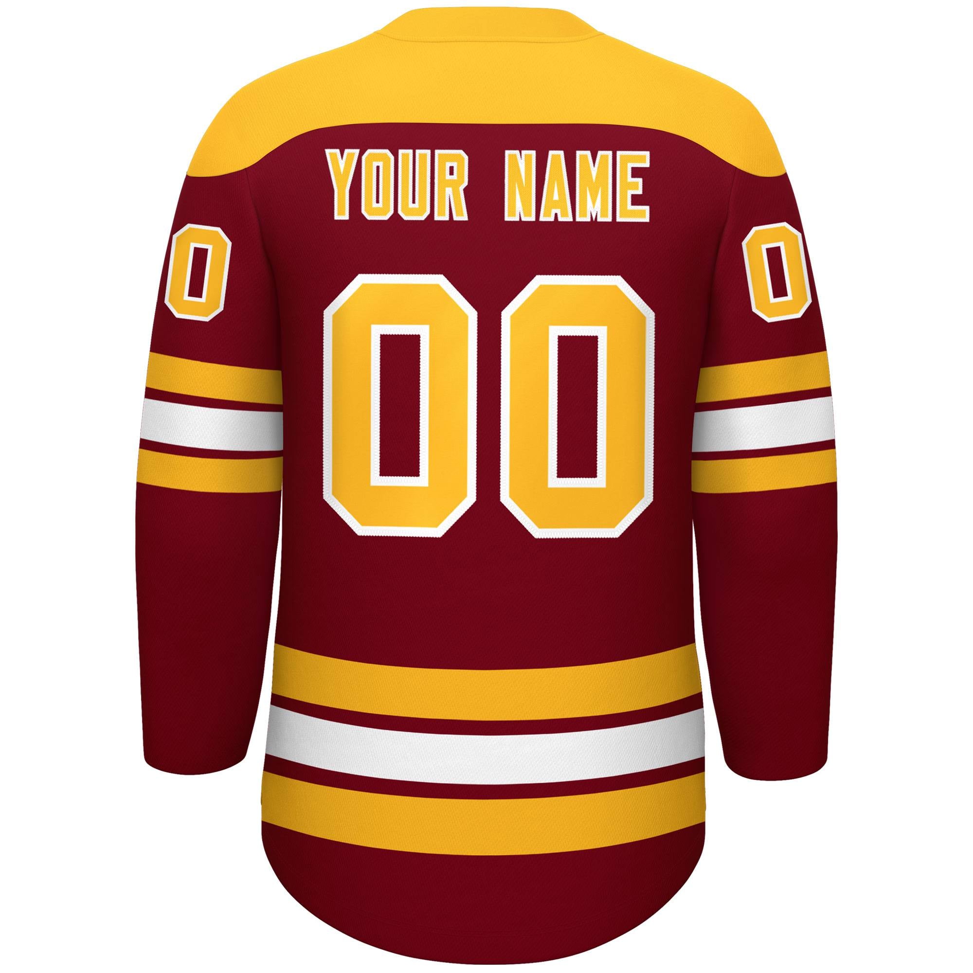 Custom Crimson Gold White Personalized Classic Lace-Up Neck Hockey Jersey | KXKSHOP
