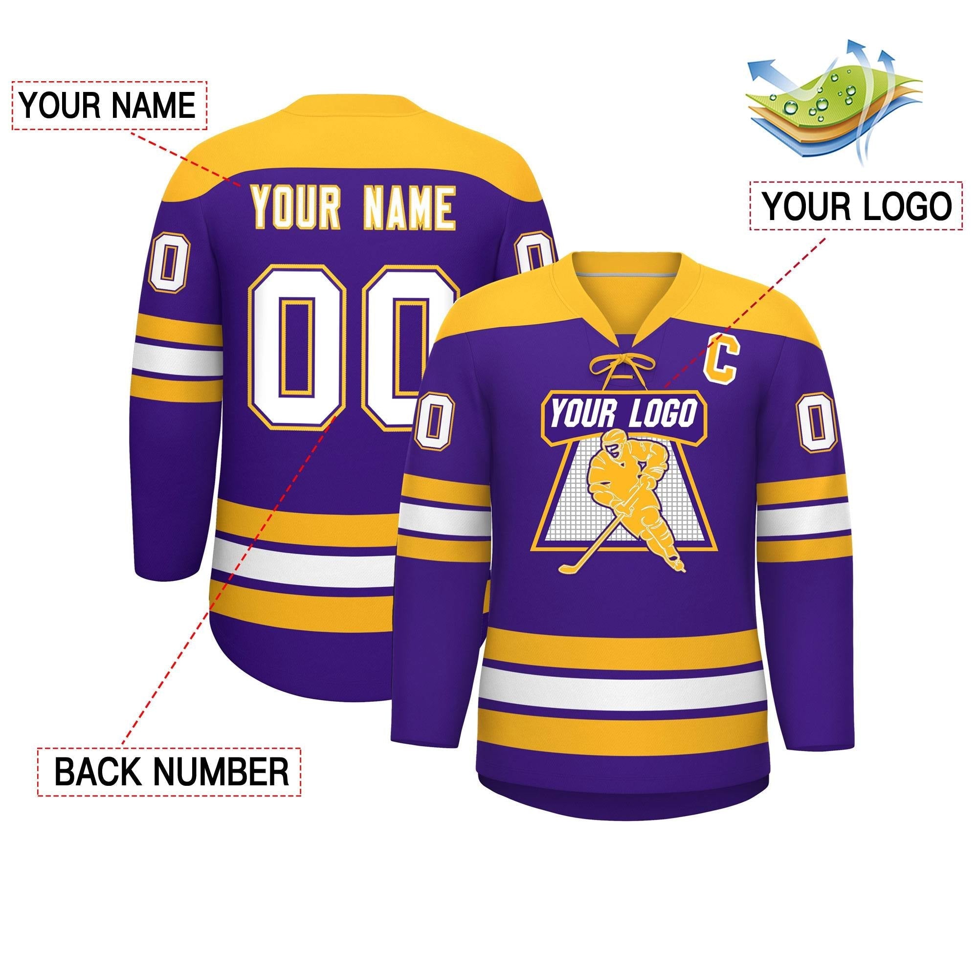 Custom Purple Gold White Personalized Classic Lace-Up Neck Hockey Jersey | KXKSHOP