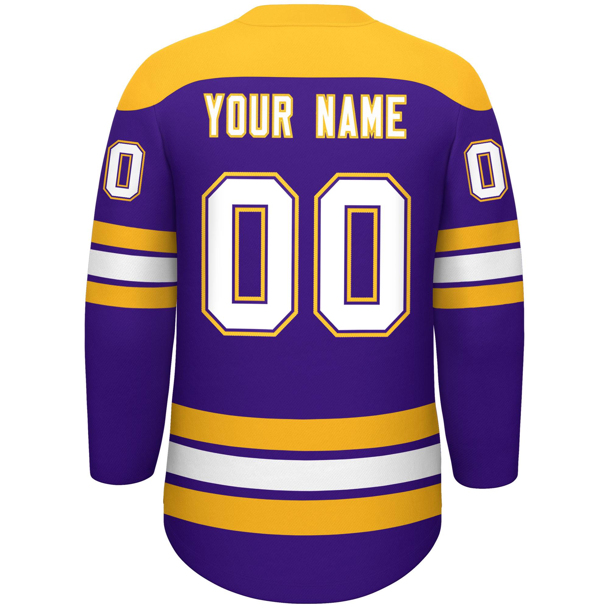 Custom Purple Gold White Personalized Classic Lace-Up Neck Hockey Jersey | KXKSHOP