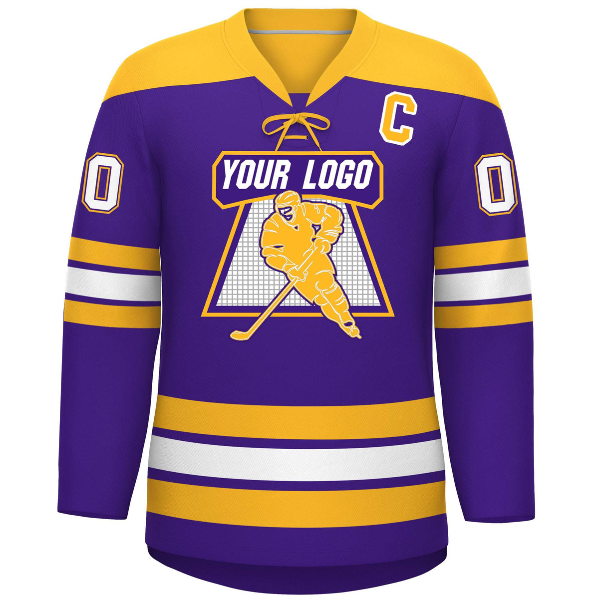 Custom Purple Gold White Personalized Classic Lace-Up Neck Hockey Jersey | KXKSHOP