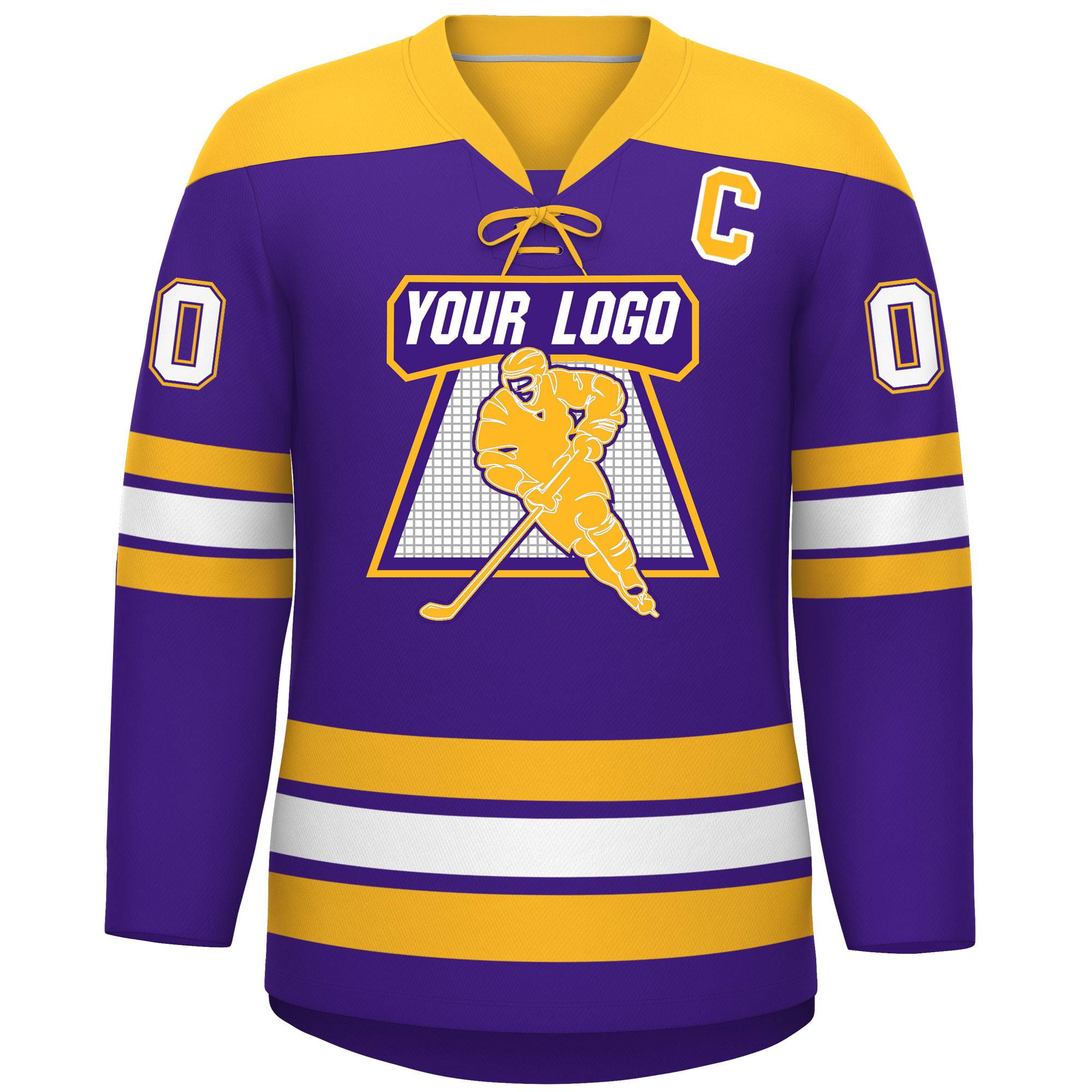 Custom Purple Gold White Personalized Classic Lace-Up Neck Hockey Jersey | KXKSHOP