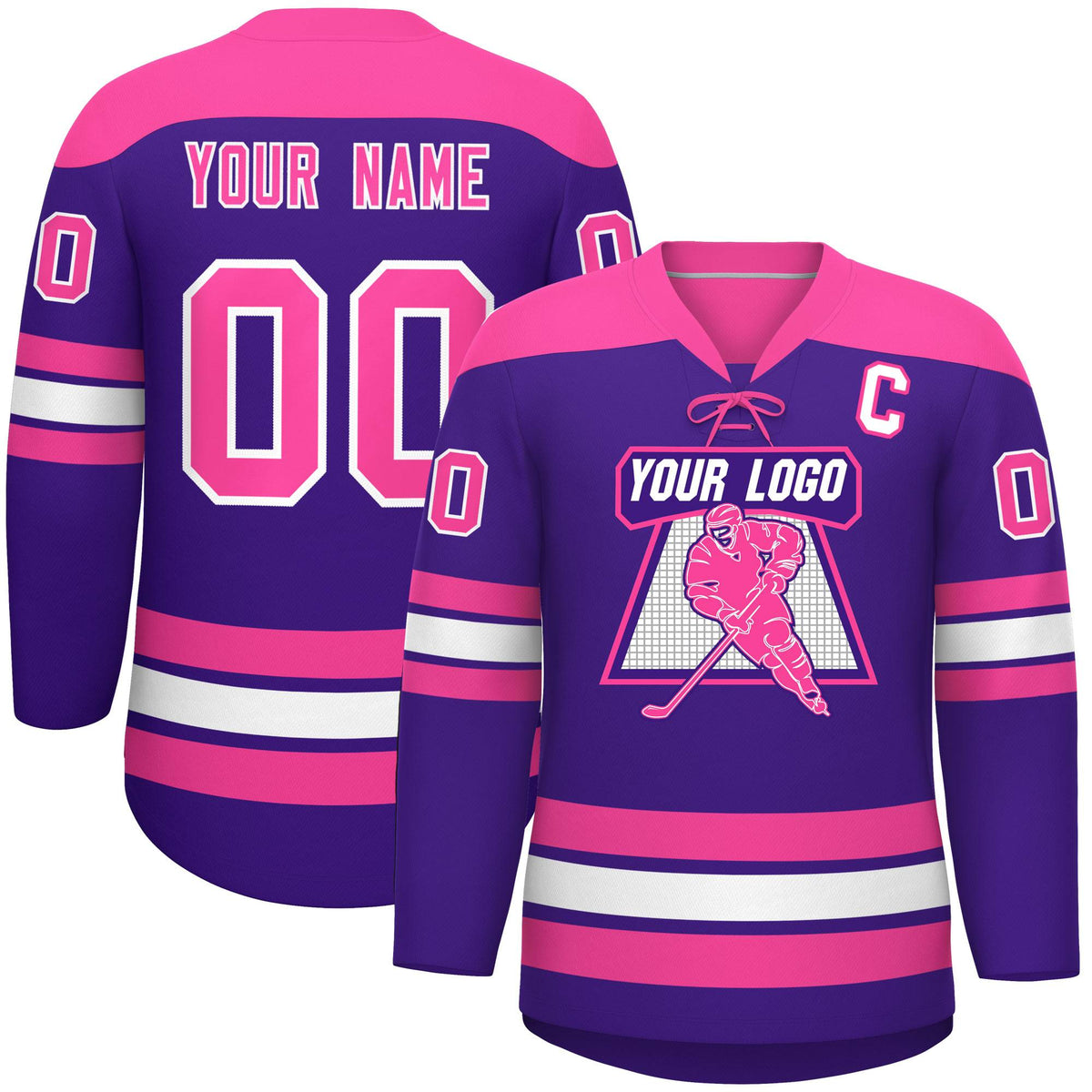 Custom Purple Pink White Personalized Classic Lace-Up Neck Hockey Jersey | KXKSHOP