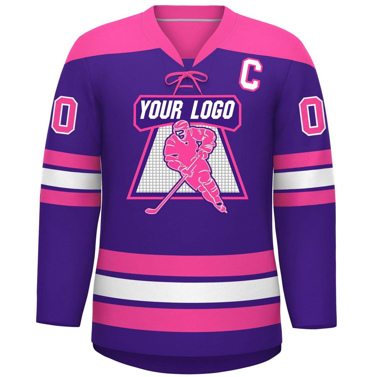 Custom Purple Pink White Personalized Classic Lace-Up Neck Hockey Jersey | KXKSHOP