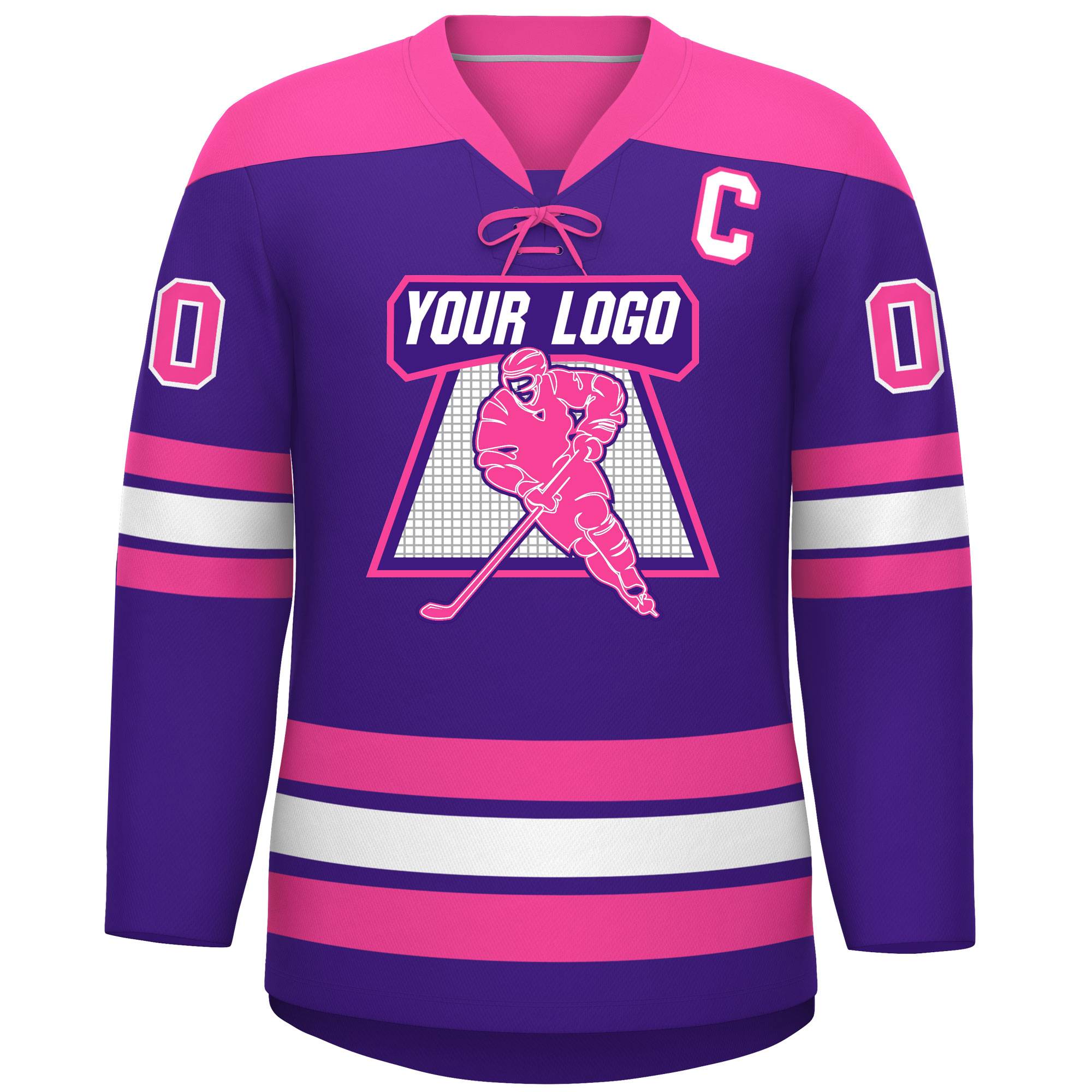 Custom Purple Pink White Personalized Classic Lace-Up Neck Hockey Jersey | KXKSHOP