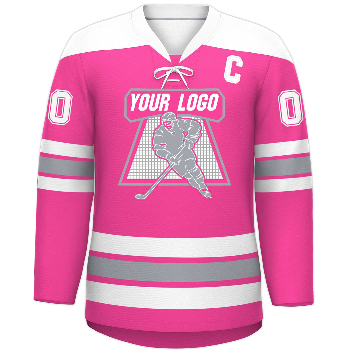 Custom Pink White Gray Personalized Classic Lace-Up Neck Hockey Jersey | KXKSHOP