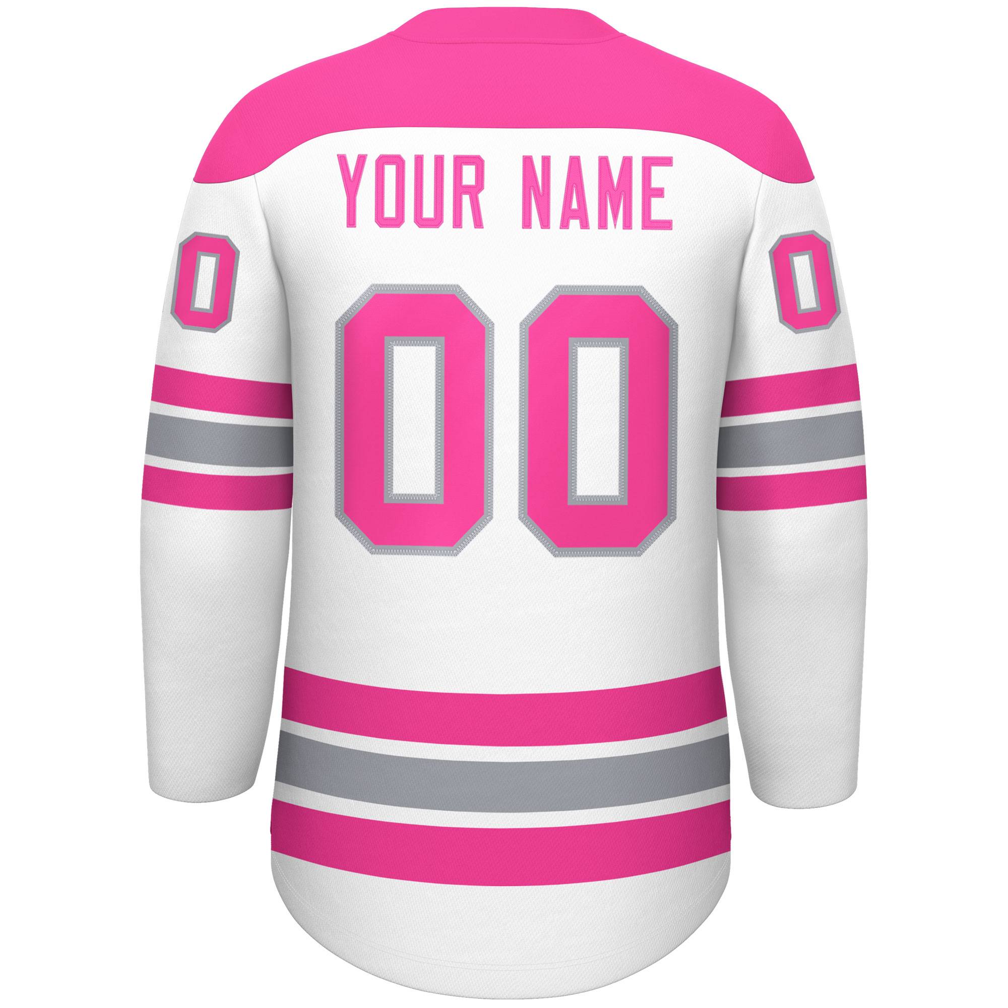 Custom White Pink Gray Personalized Classic Lace-Up Neck Hockey Jersey | KXKSHOP