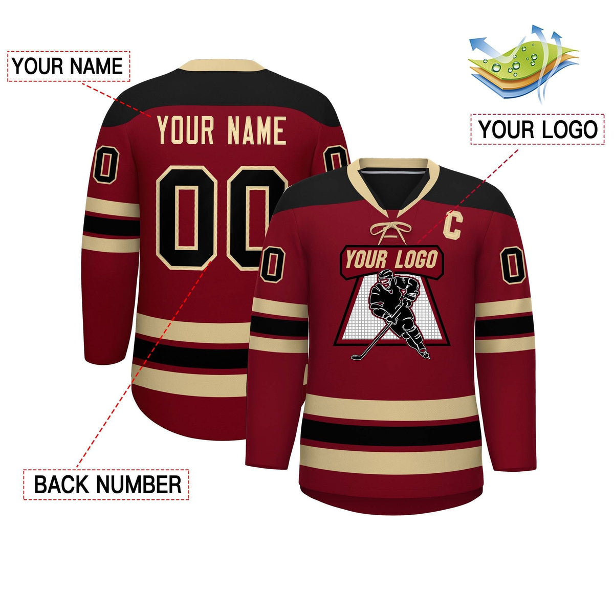 Custom Crimson Khaki Black Personalized Classic Lace-Up Neck Hockey Jersey | KXKSHOP