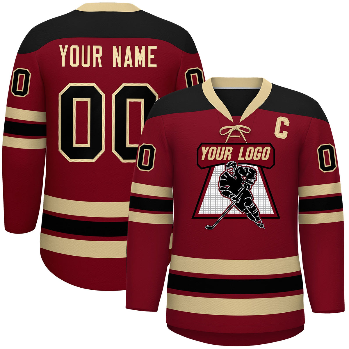 Custom Crimson Khaki Black Personalized Classic Lace-Up Neck Hockey Jersey | KXKSHOP