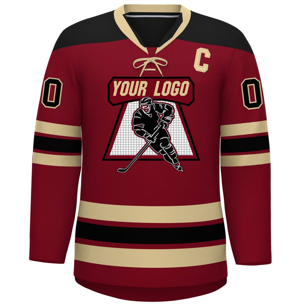 Custom Crimson Khaki Black Personalized Classic Lace-Up Neck Hockey Jersey | KXKSHOP