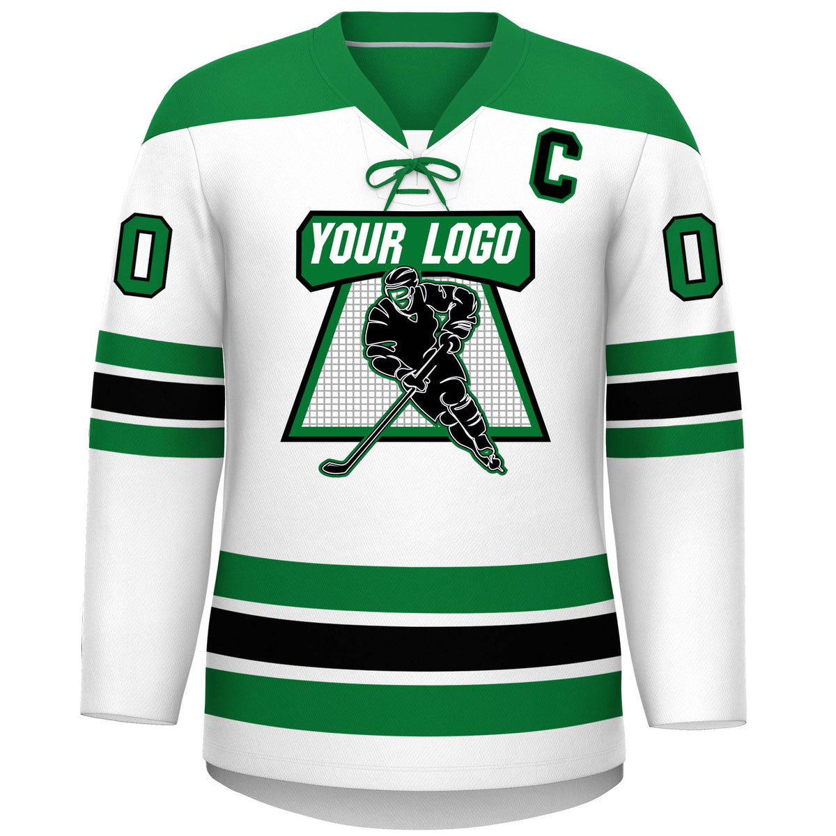 Custom White Kelly Green Black Personalized Classic Lace-Up Neck Hockey Jersey | KXKSHOP
