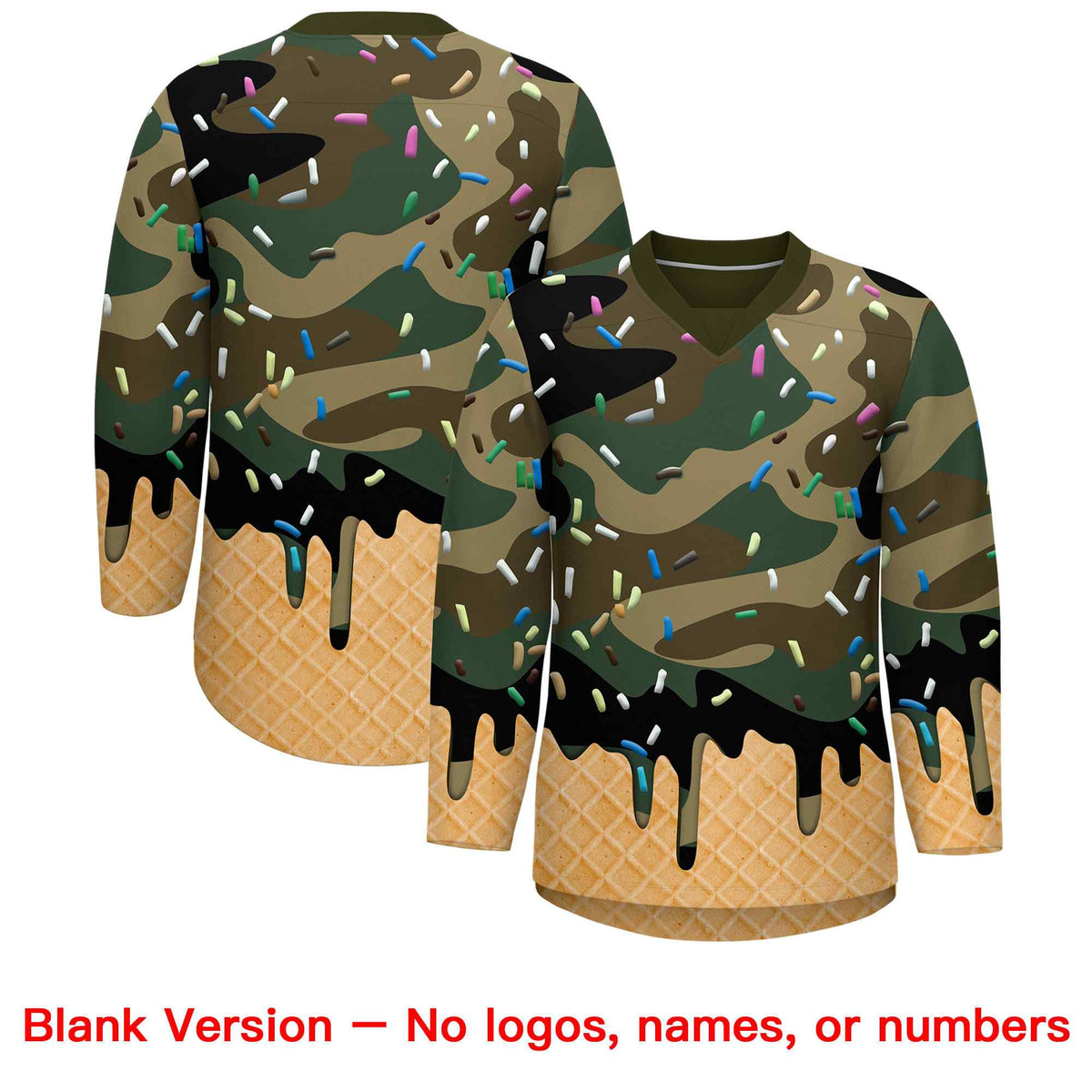 Custom Camo White Ice Cream Pattern Personalized V-Neck Hockey Jersey