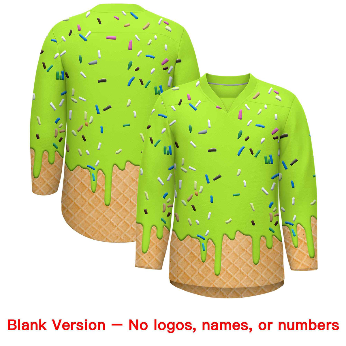 Custom Neon Green Black Ice Cream Pattern Personalized V-Neck Hockey Jersey