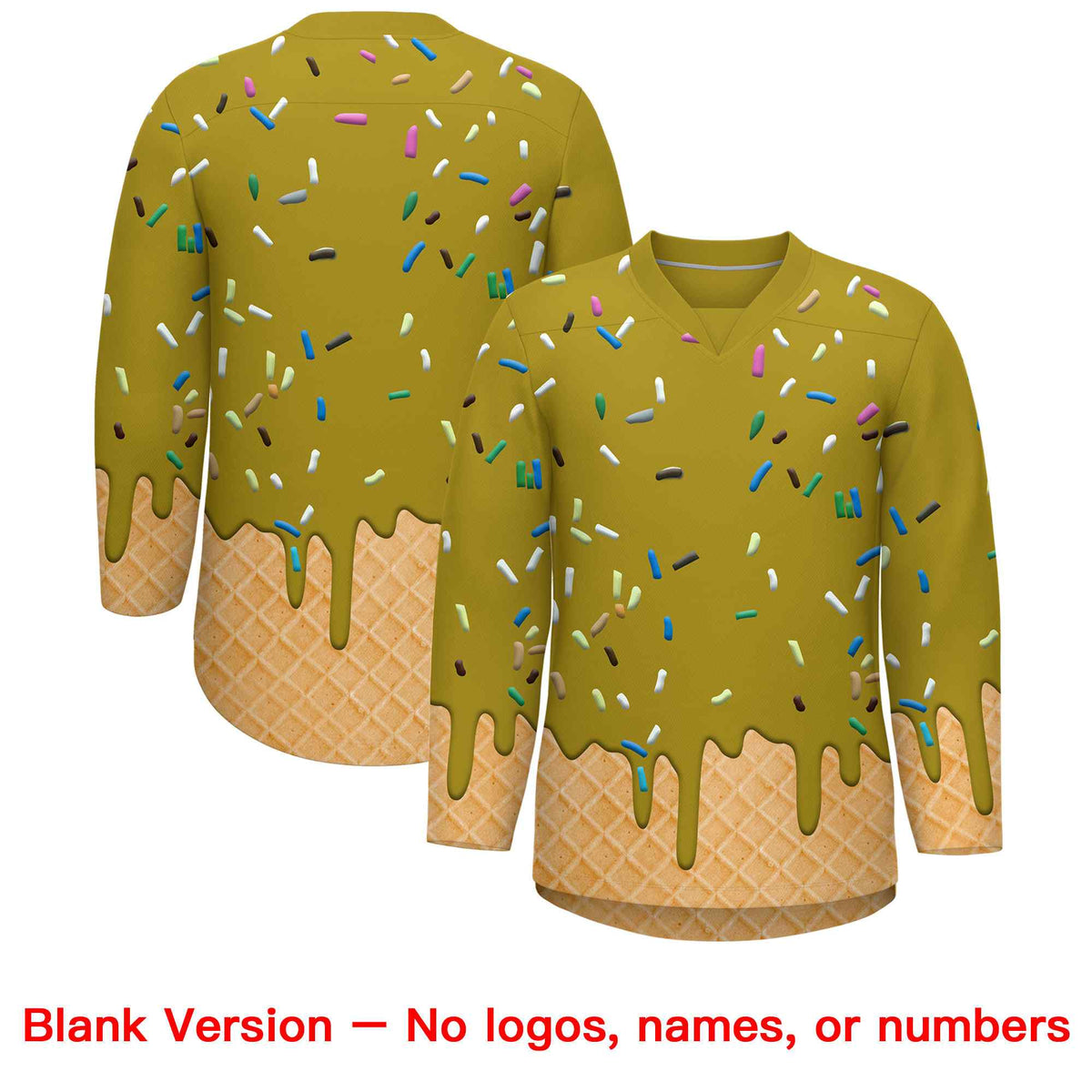 Custom Old Gold Teal Ice Cream Pattern Personalized V-Neck Hockey Jersey