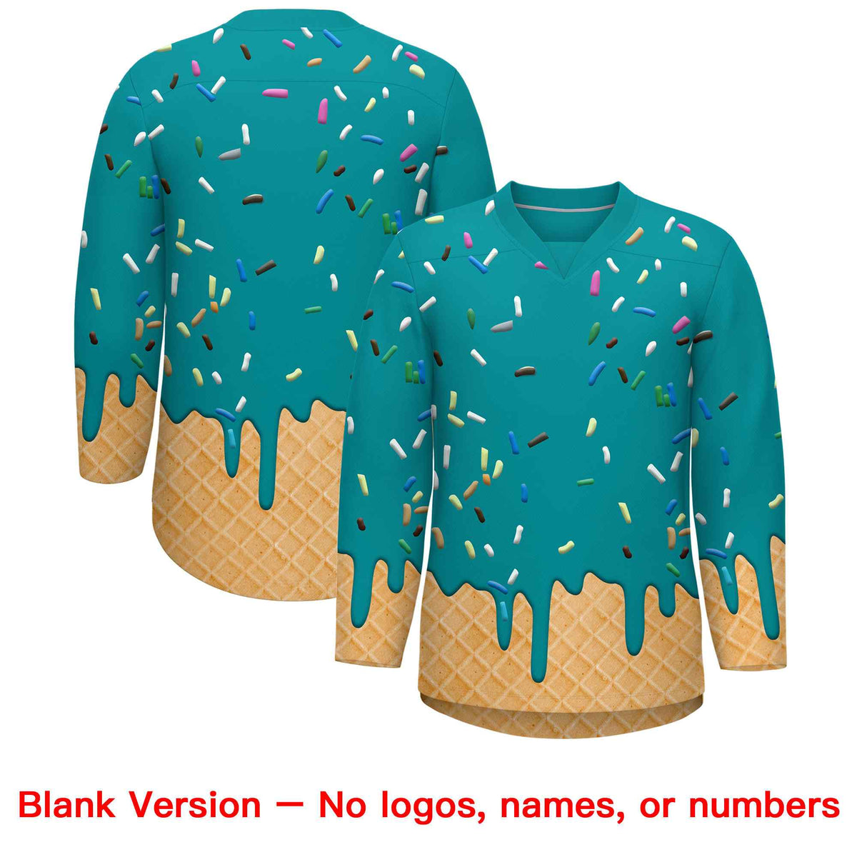 Custom Teal Purple Ice Cream Pattern Personalized V-Neck Hockey Jersey