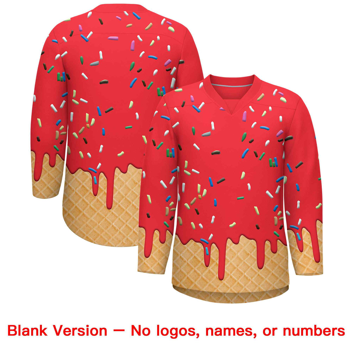 Custom Light Red Black Ice Cream Pattern Personalized V-Neck Hockey Jersey