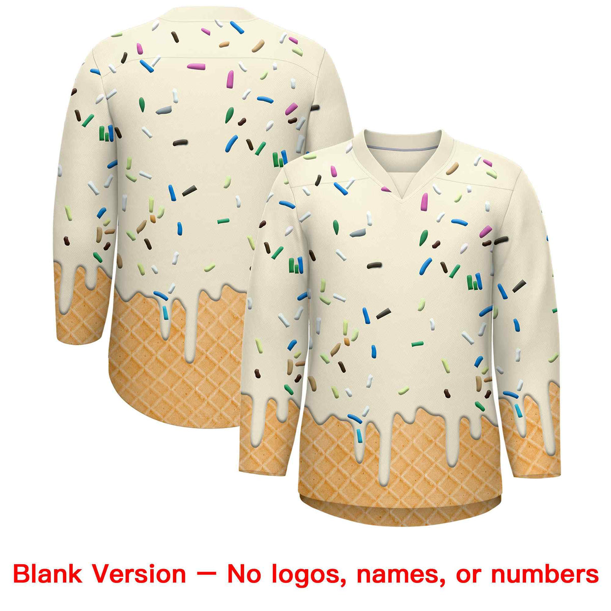 Custom Cream Light Brown Ice Cream Pattern Personalized V-Neck Hockey Jersey| KXKSHOP