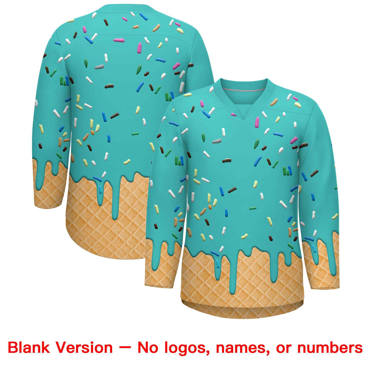 Custom Teal Light Pink Ice Cream Pattern Personalized V-Neck Hockey Jersey| KXKSHOP