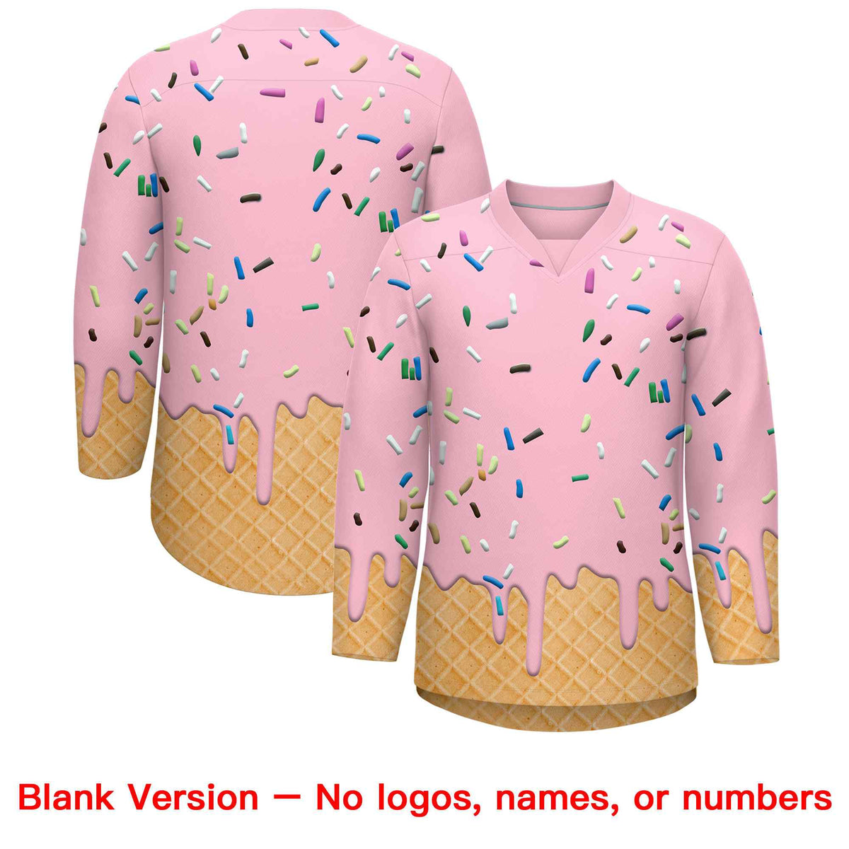 Custom Light Pink Black Ice Cream Pattern Personalized V-Neck Hockey Jersey| KXKSHOP