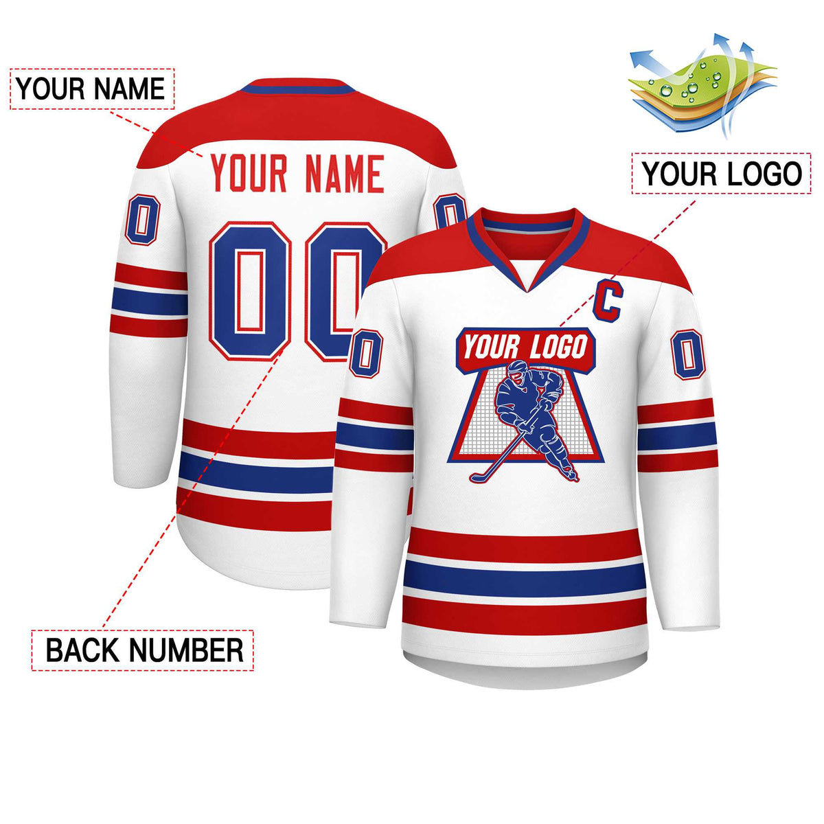 Custom White Red-Royal Personalized Classic V-Neck Hockey Jersey | KXKSHOP