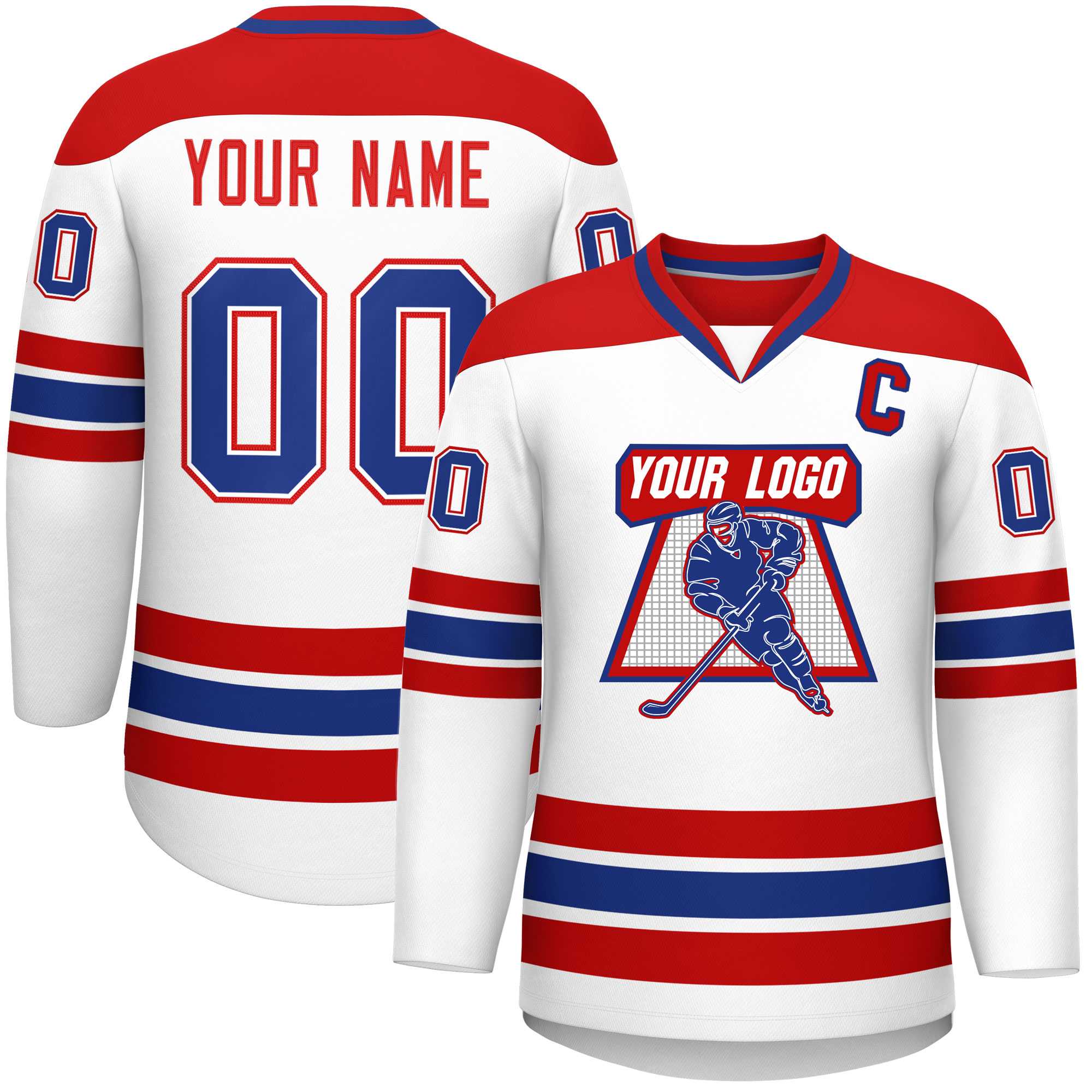 Custom White Red-Royal Personalized Classic V-Neck Hockey Jersey | KXKSHOP
