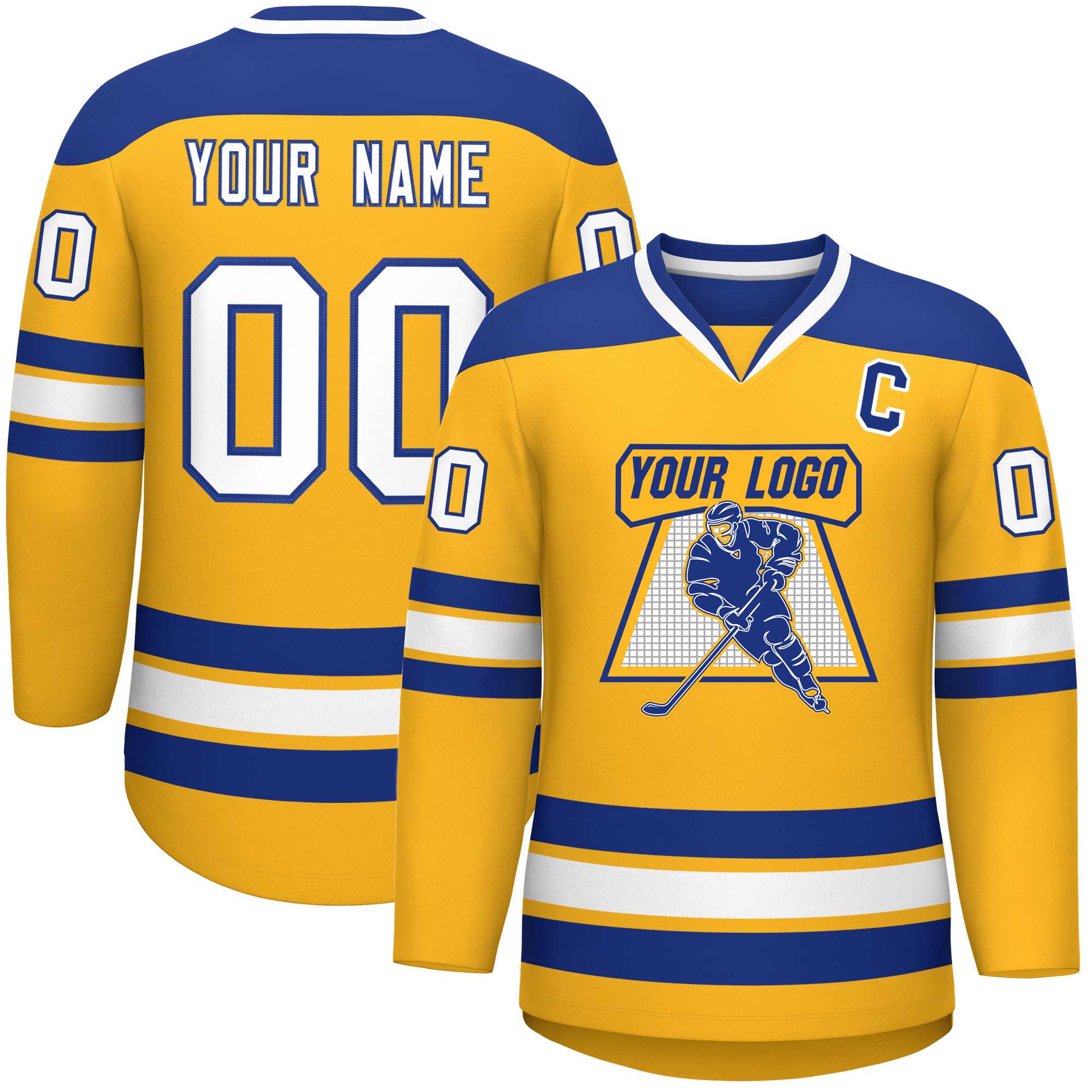 Custom Gold Royal-White Personalized Classic V-Neck Hockey Jersey | KXKSHOP