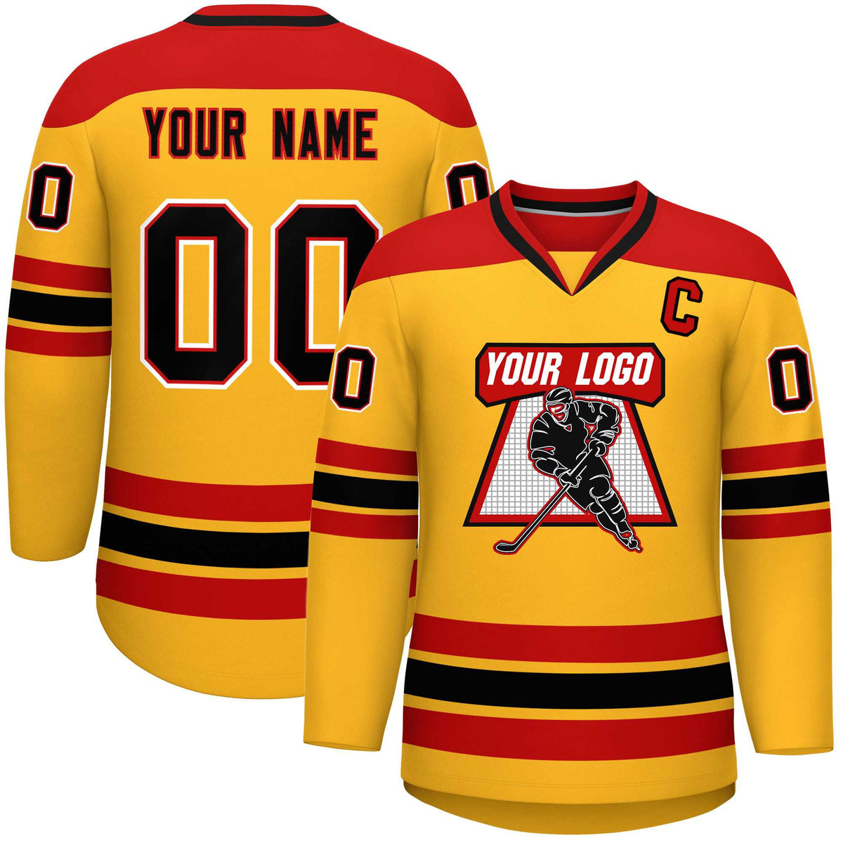 Custom Gold Red-Black Personalized Classic V-Neck Hockey Jersey | KXKSHOP