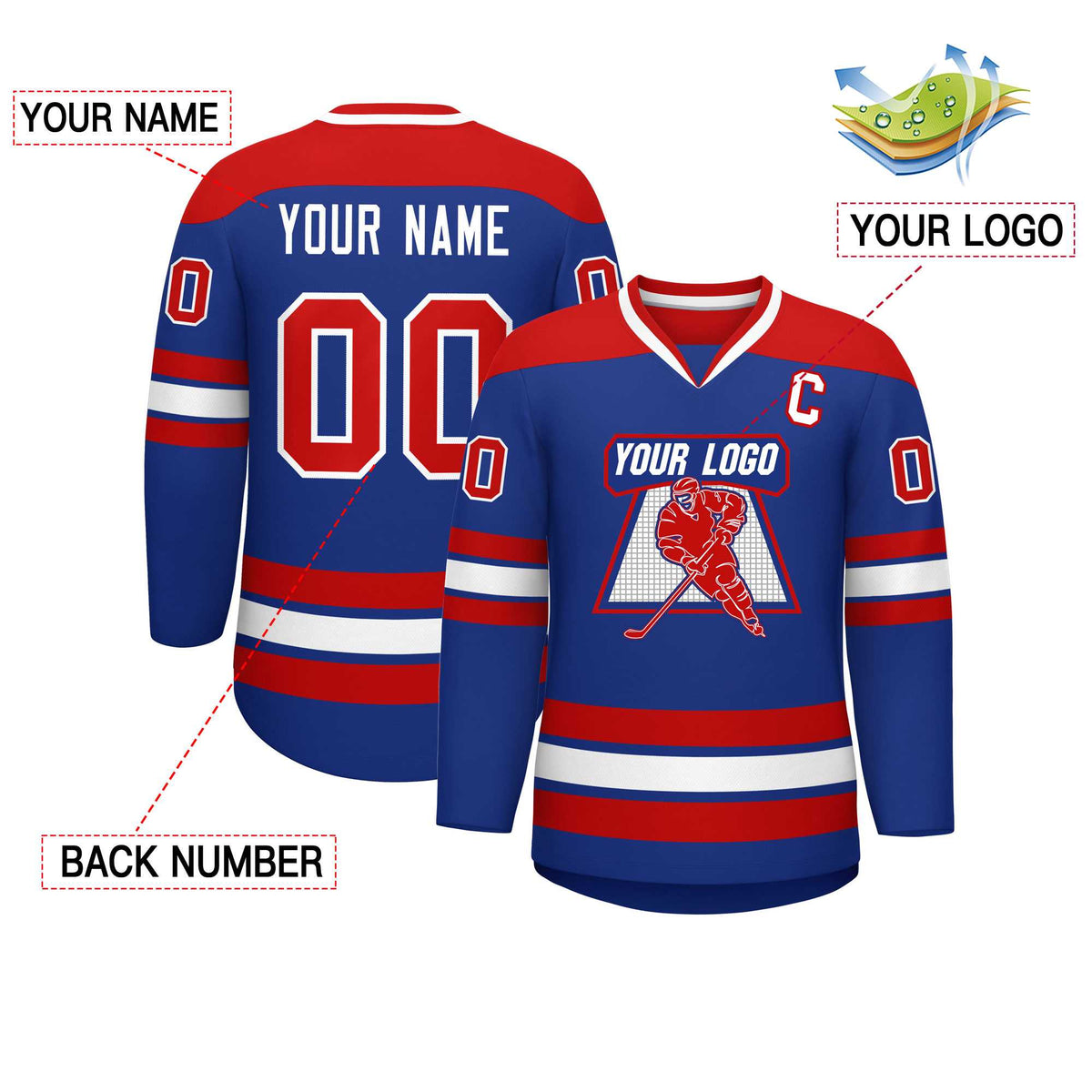 Custom Royal Red-White Personalized Classic V-Neck Hockey Jersey | KXKSHOP