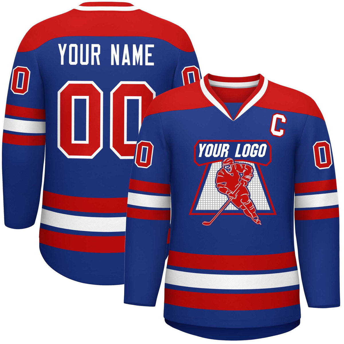 Custom Royal Red-White Personalized Classic V-Neck Hockey Jersey | KXKSHOP