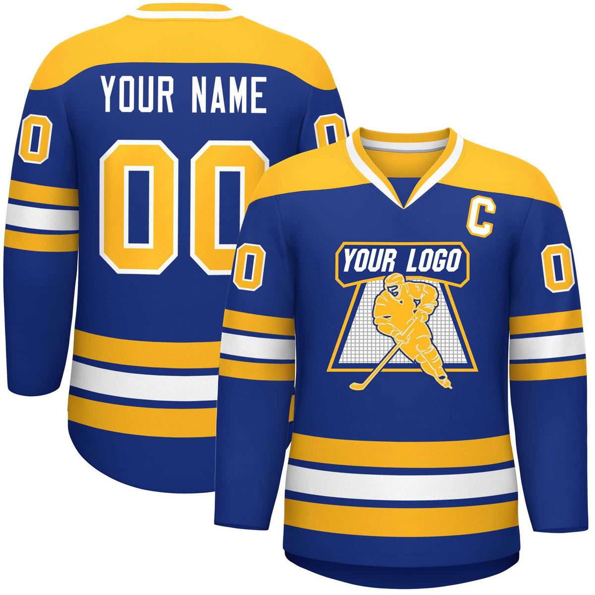 Custom Royal Gold-White Personalized Classic V-Neck Hockey Jersey | KXKSHOP
