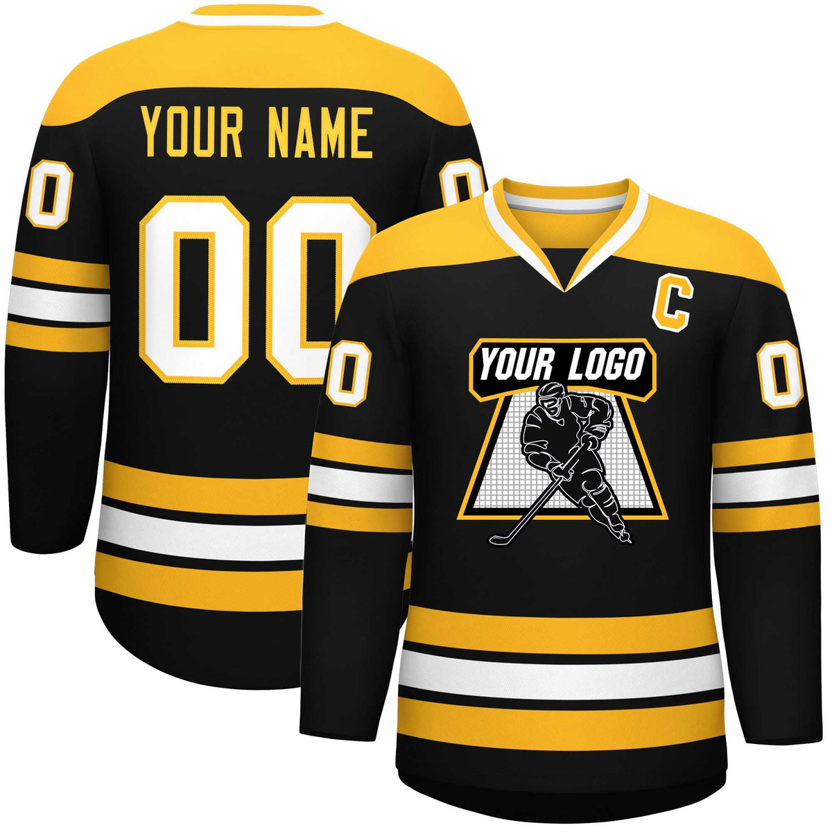 Custom Black Gold-White Personalized Classic V-Neck Hockey Jersey | KXKSHOP