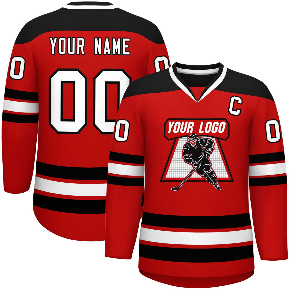 Custom Red Black-White Personalized Classic V-Neck Hockey Jersey | KXKSHOP